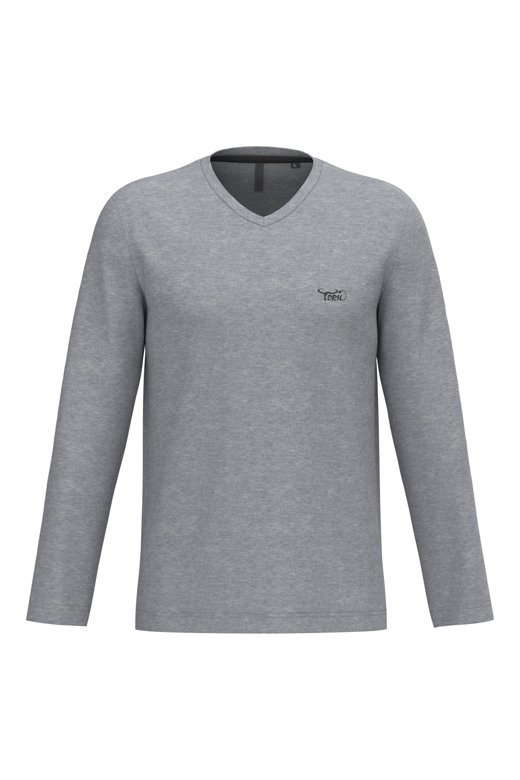 T-shirt col v manches longues gris