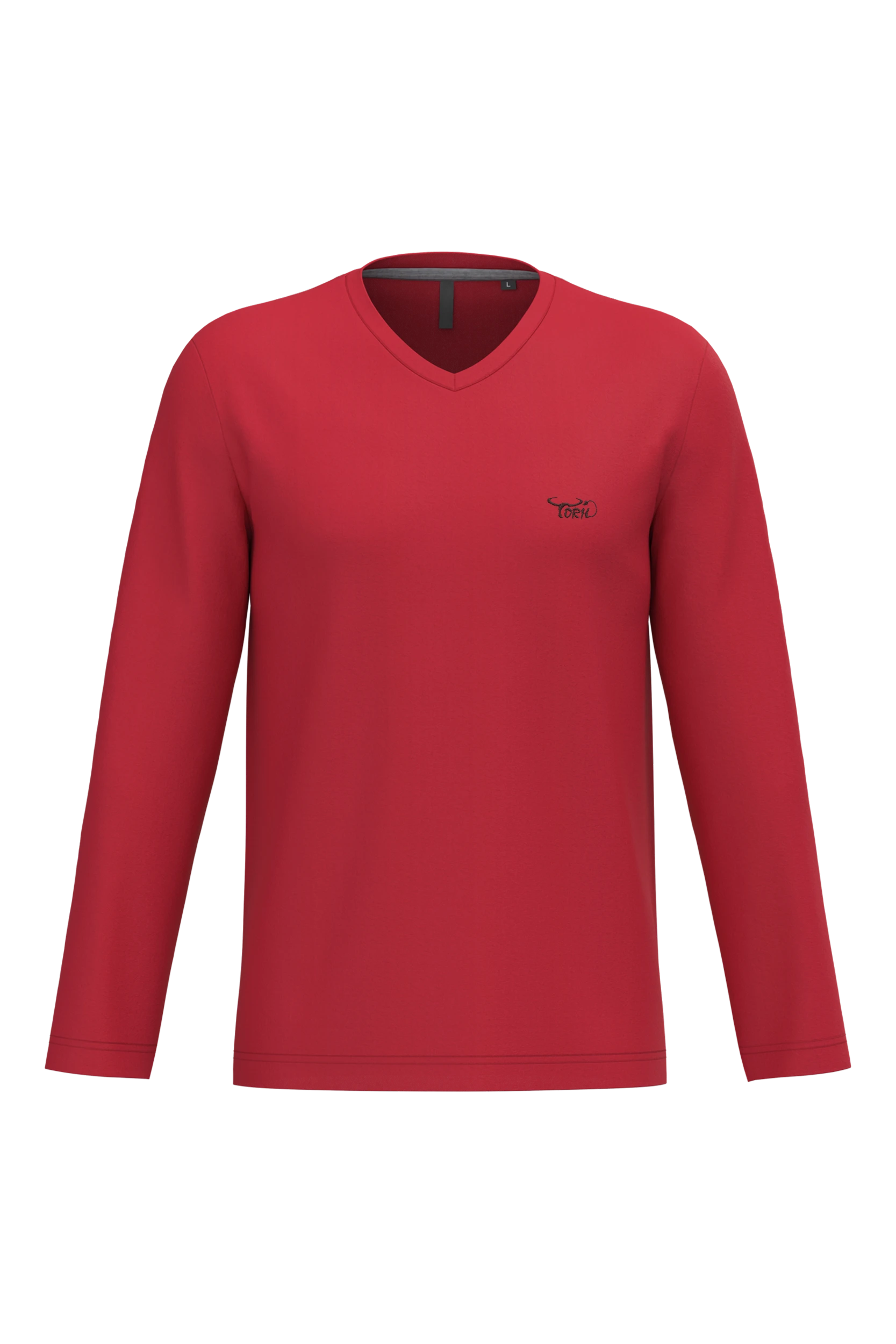 T-shirt col v manches longues rouge