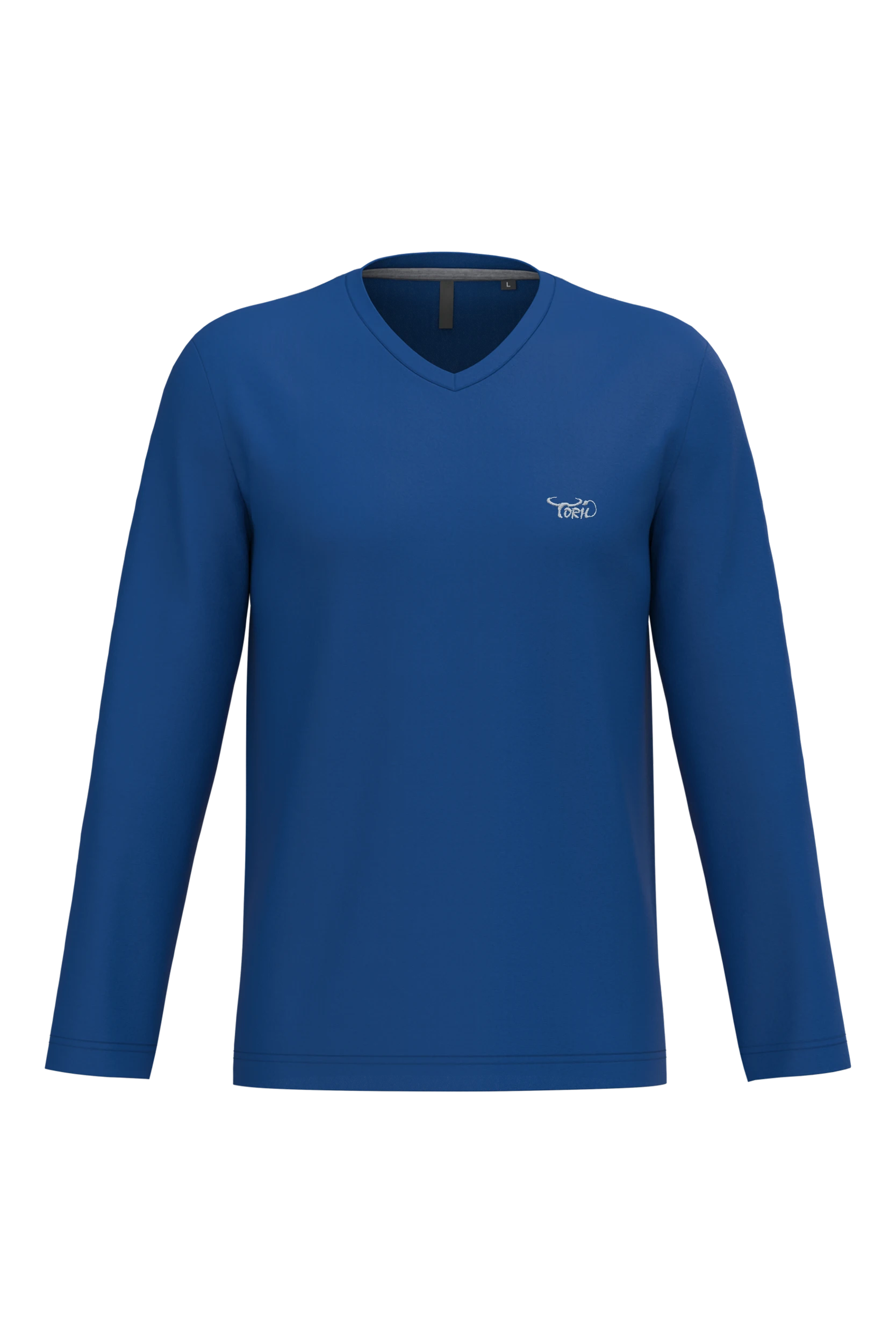 T-shirt col v manches longues bleu