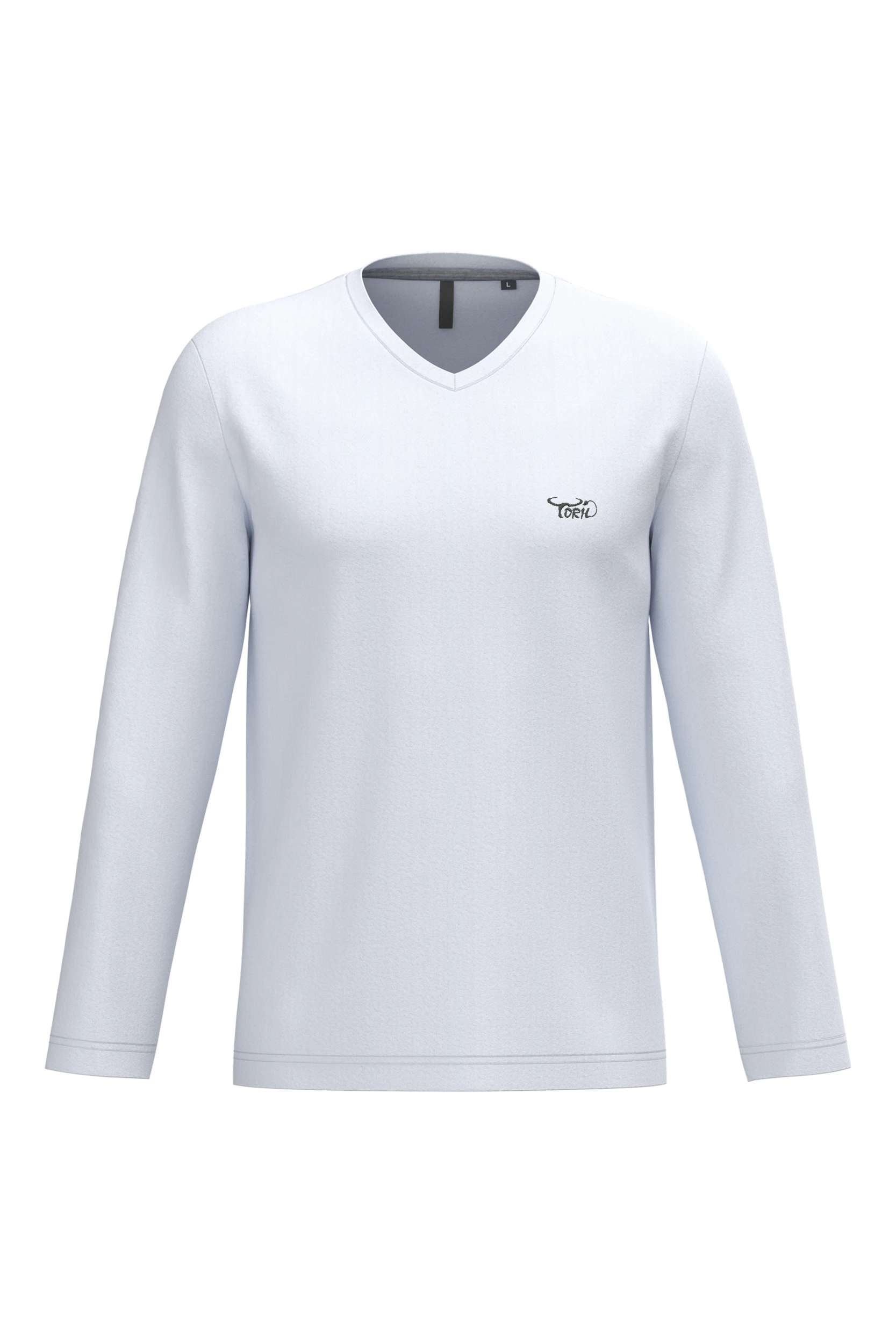 T-shirt col v manches longues blanc