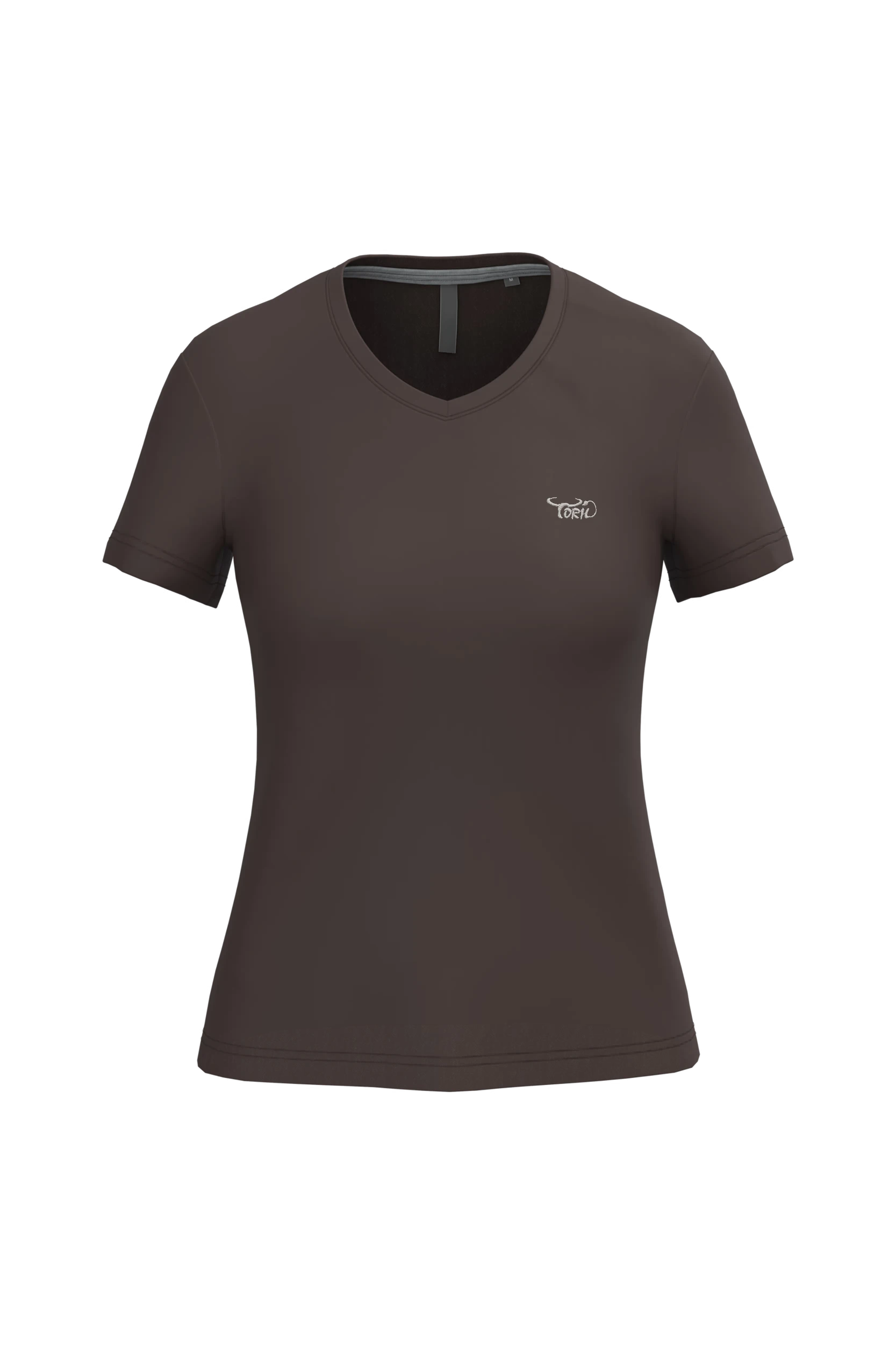 T-shirt col V manches courtes chocolat