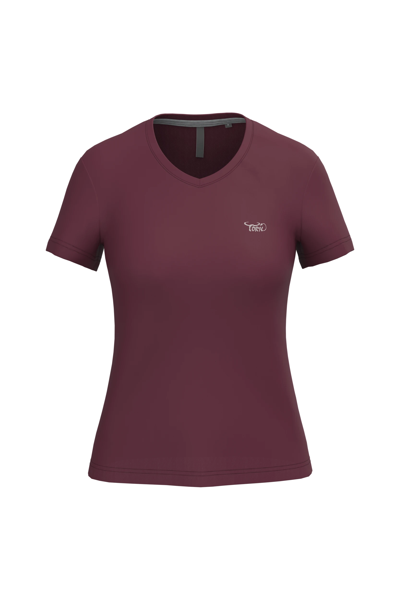 T-shirt col V manches courtes bordeaux