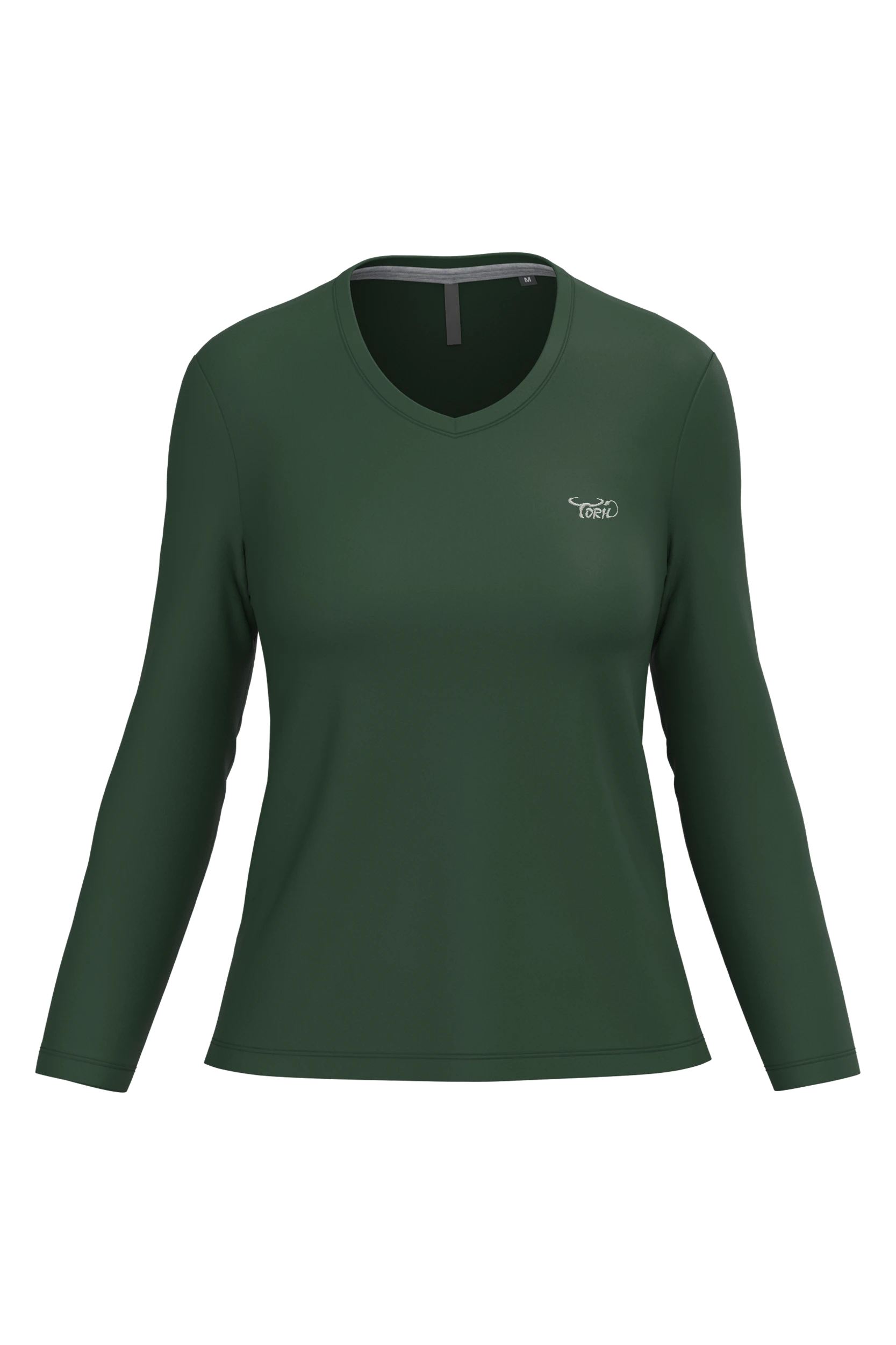 T-shirt col V manches longues vert forêt