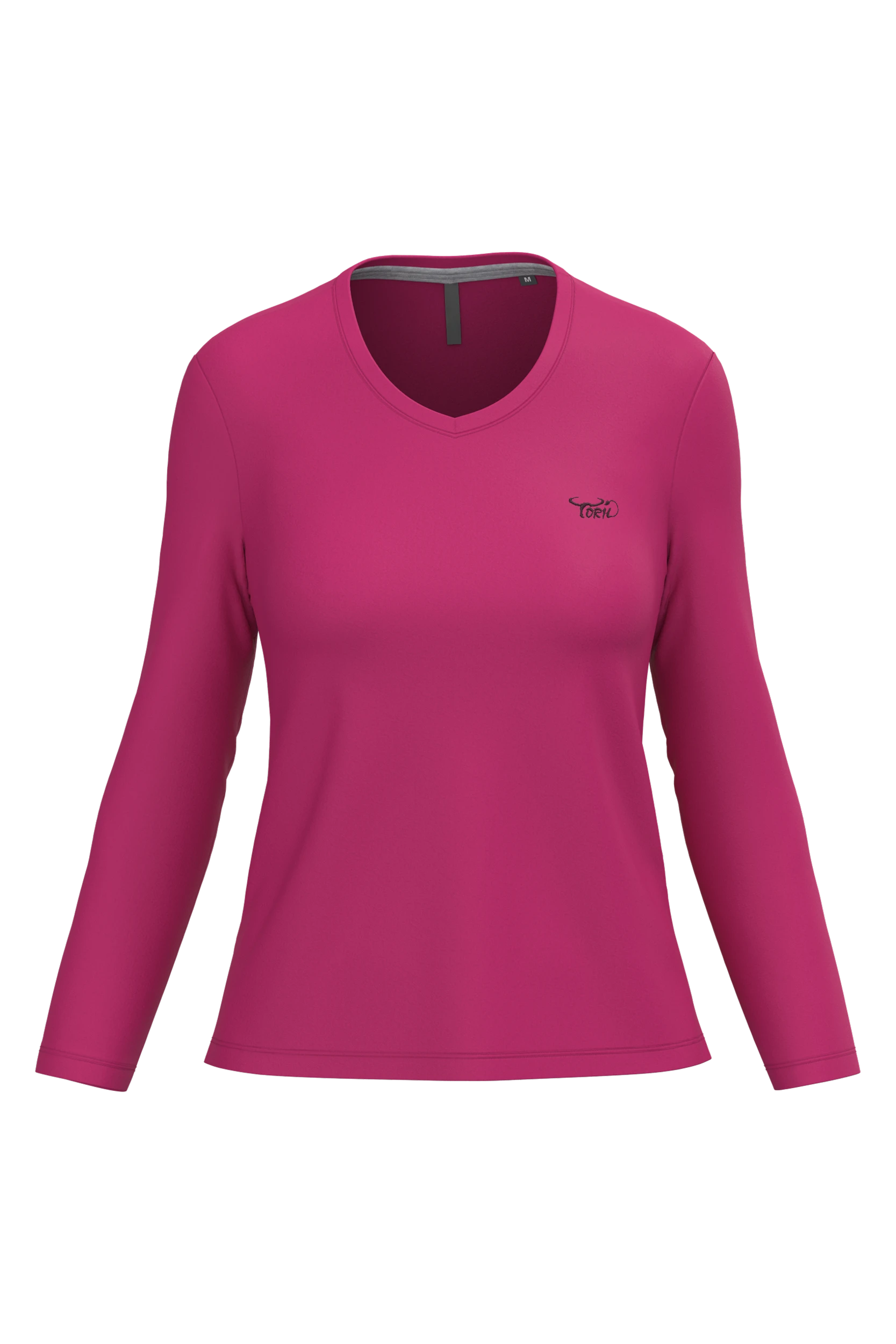 T-shirt col V manches longues fuchsia