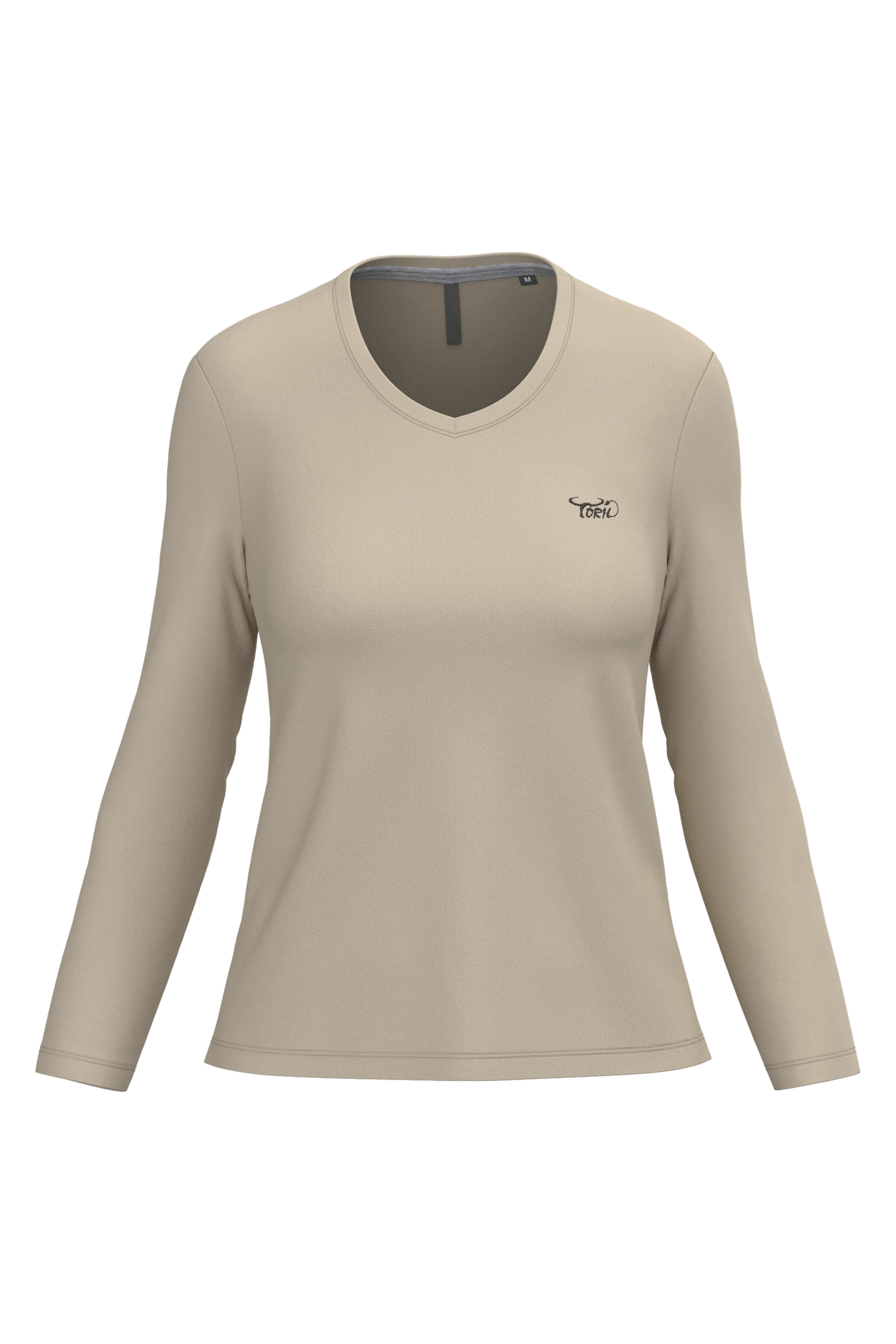 T-shirt col V manches longues sable