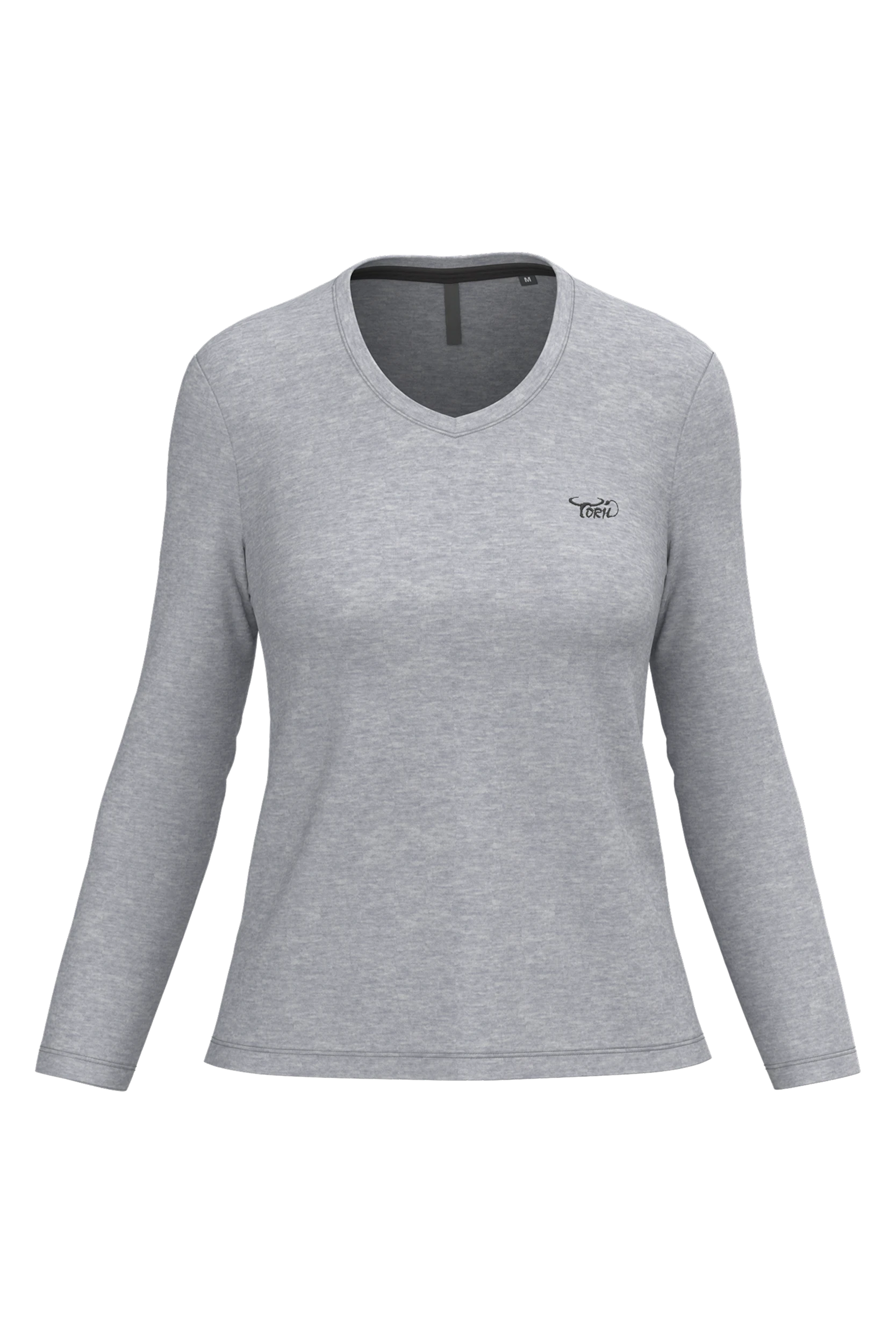 T-shirt col V manches longues gris