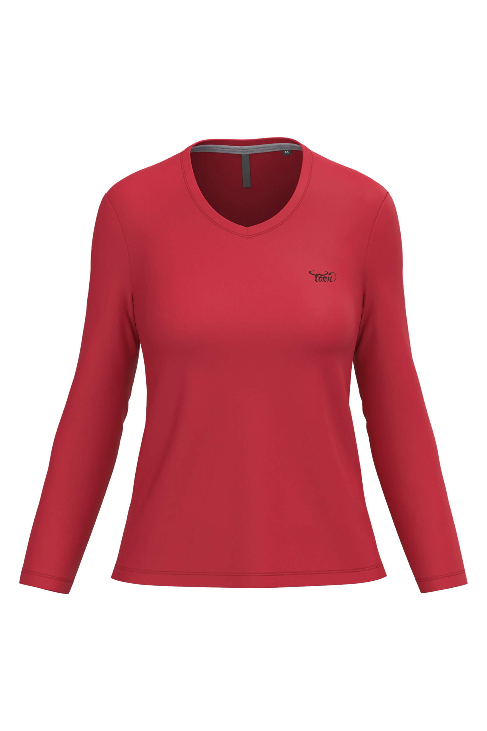 T-shirt col V manches longues rouge