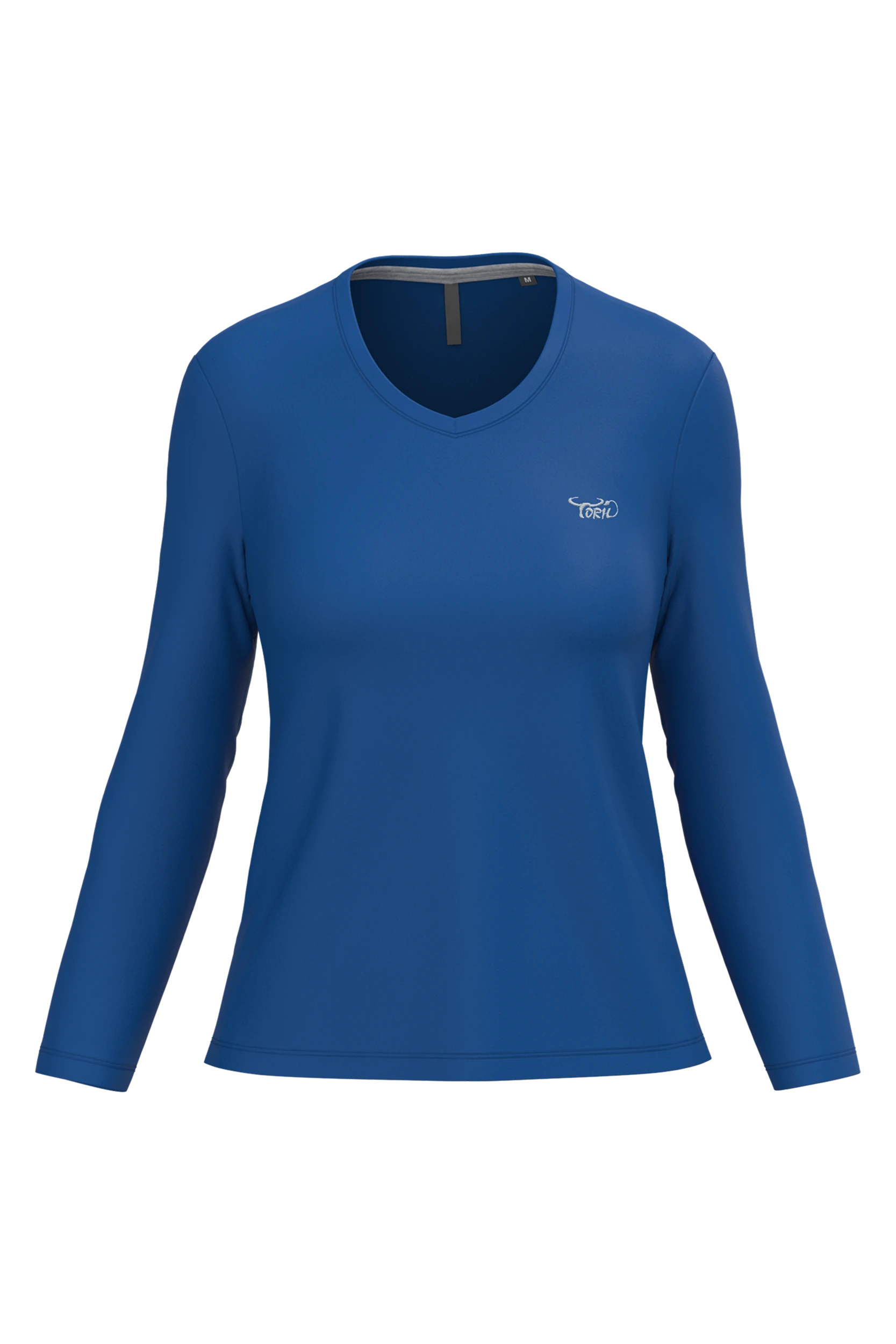 T-shirt col V manches longues bleu