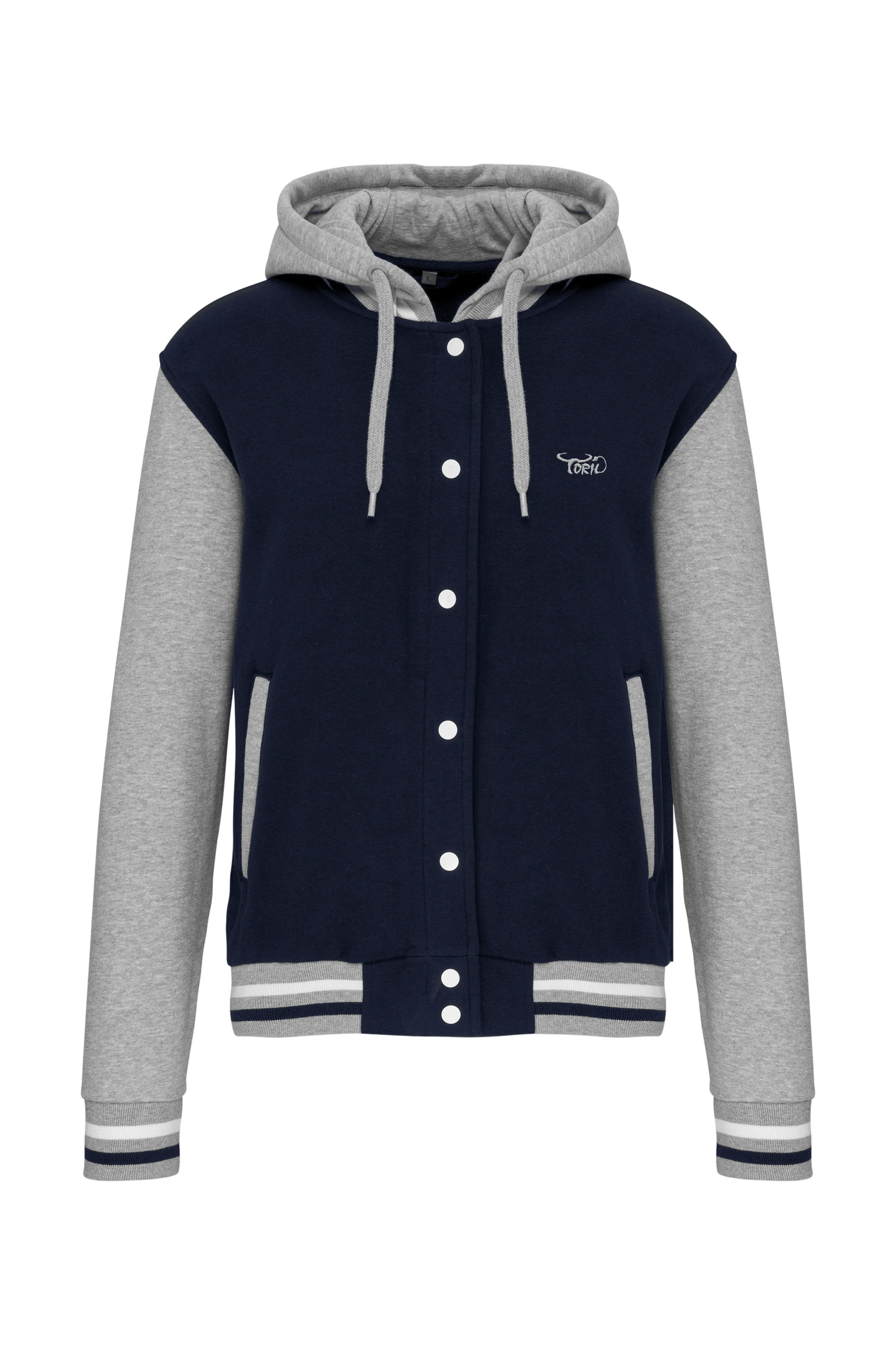 Blouson Teddy à capuche unisexe marine et gris