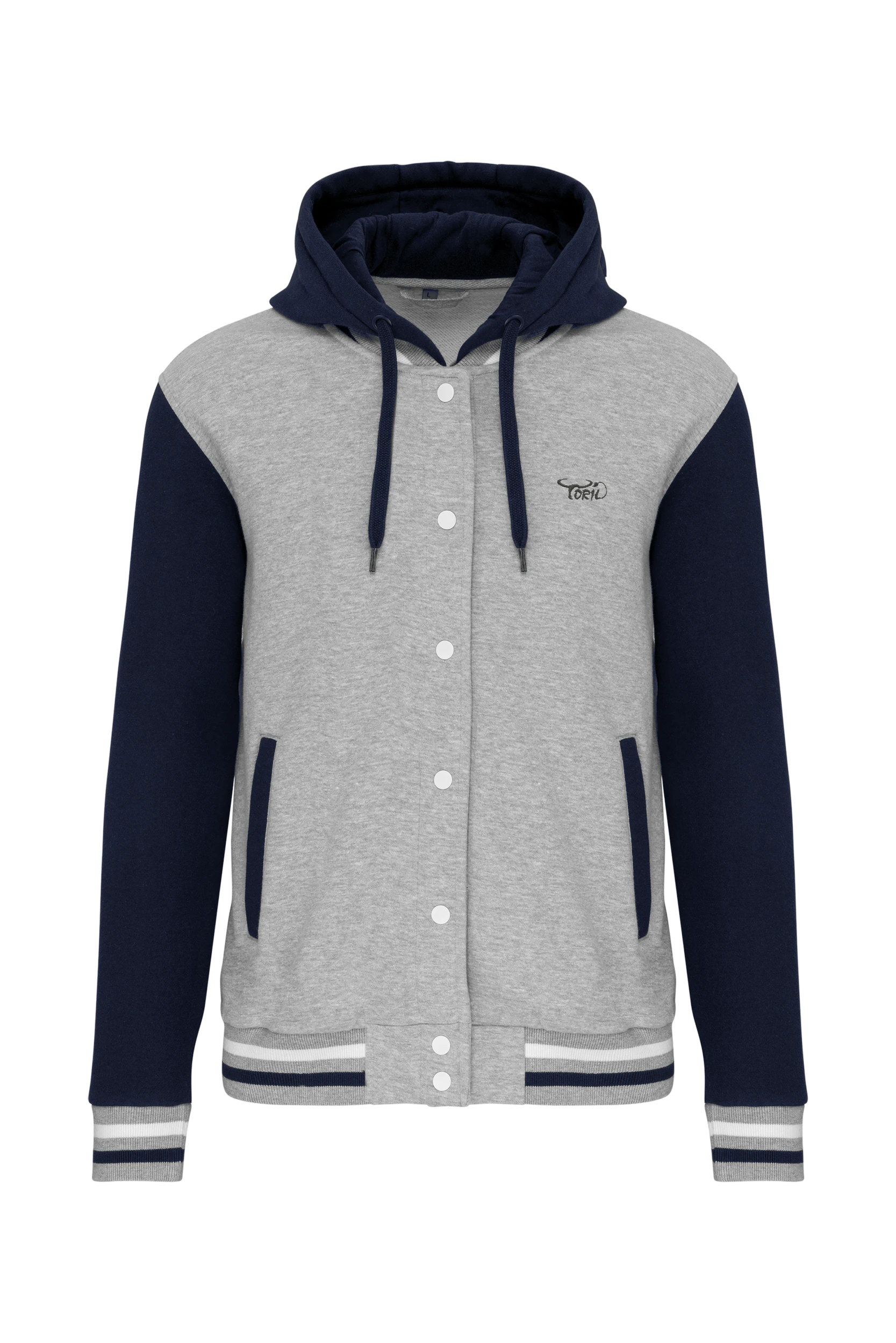 Blouson Teddy à capuche unisexe gris et marine