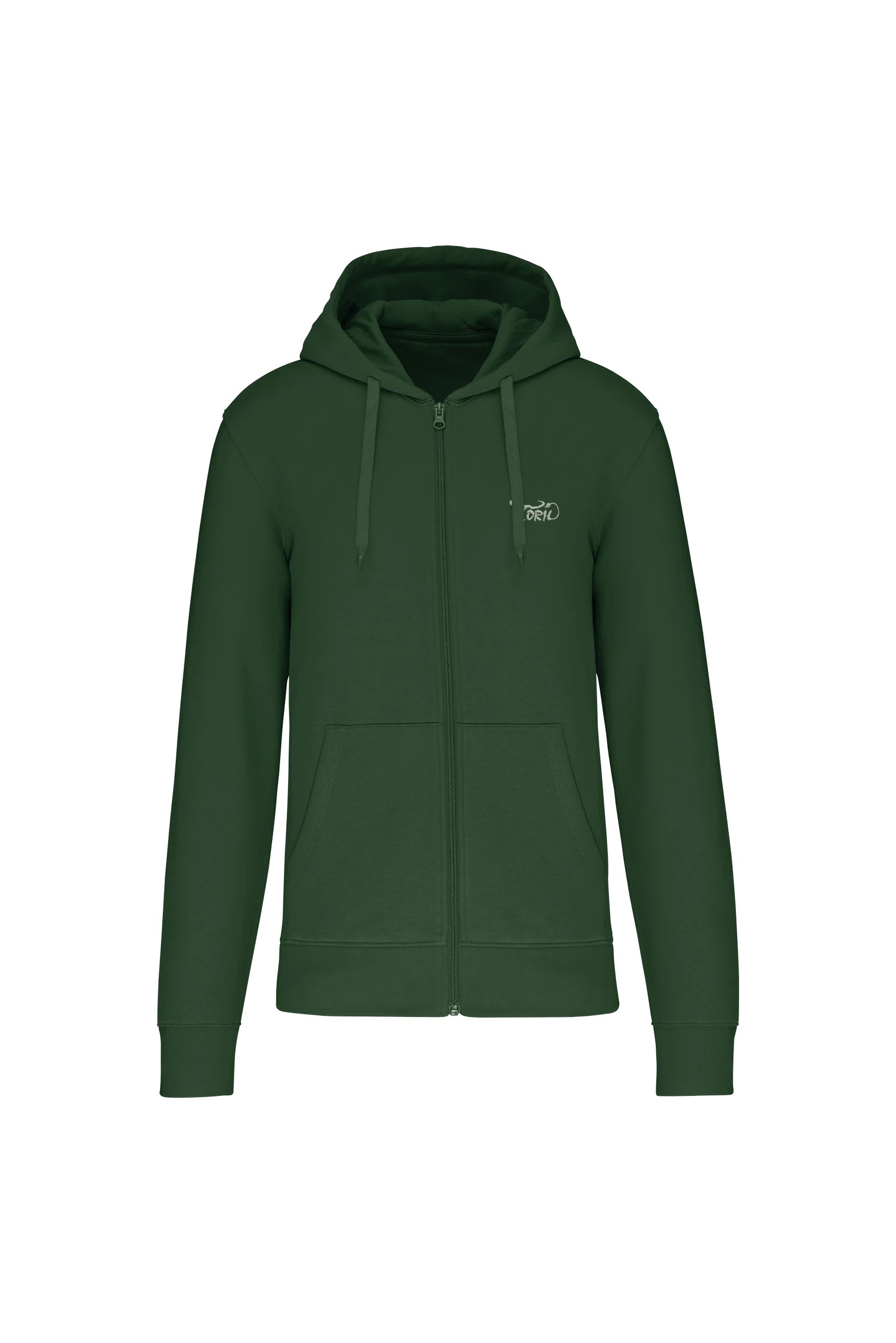 Sweat-shirt écoresponsable zippé à capuche vert forêt