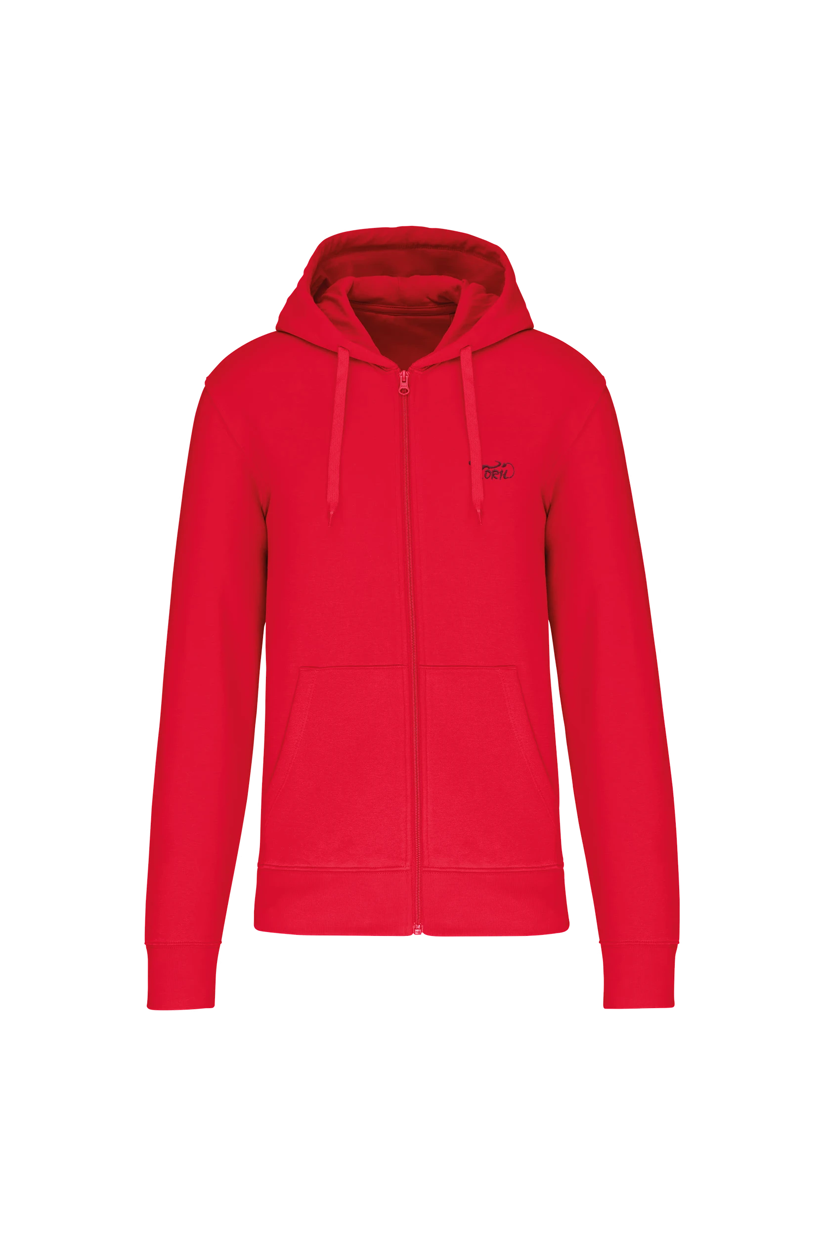 Sweat-shirt écoresponsable zippé à capuche rouge