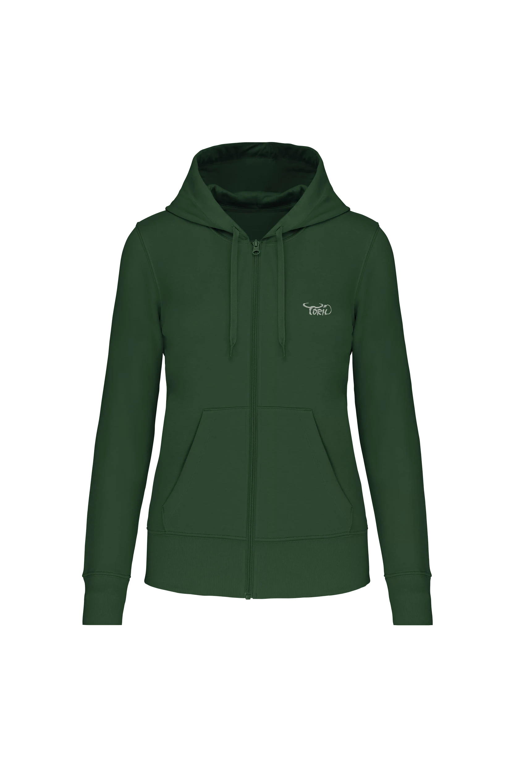 Sweat-shirt écoresponsable zippé à capuche vert forêt