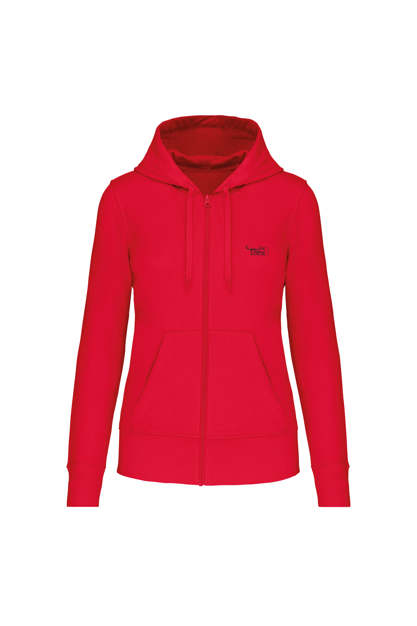 Sweat-shirt écoresponsable zippé à capuche rouge
