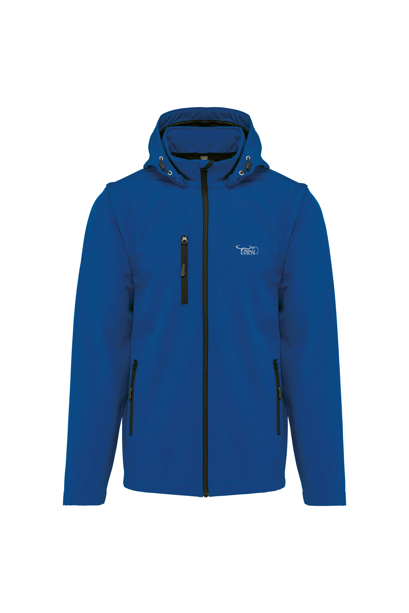 Veste Softshell à capuche avec manches amovibles unisexe bleu