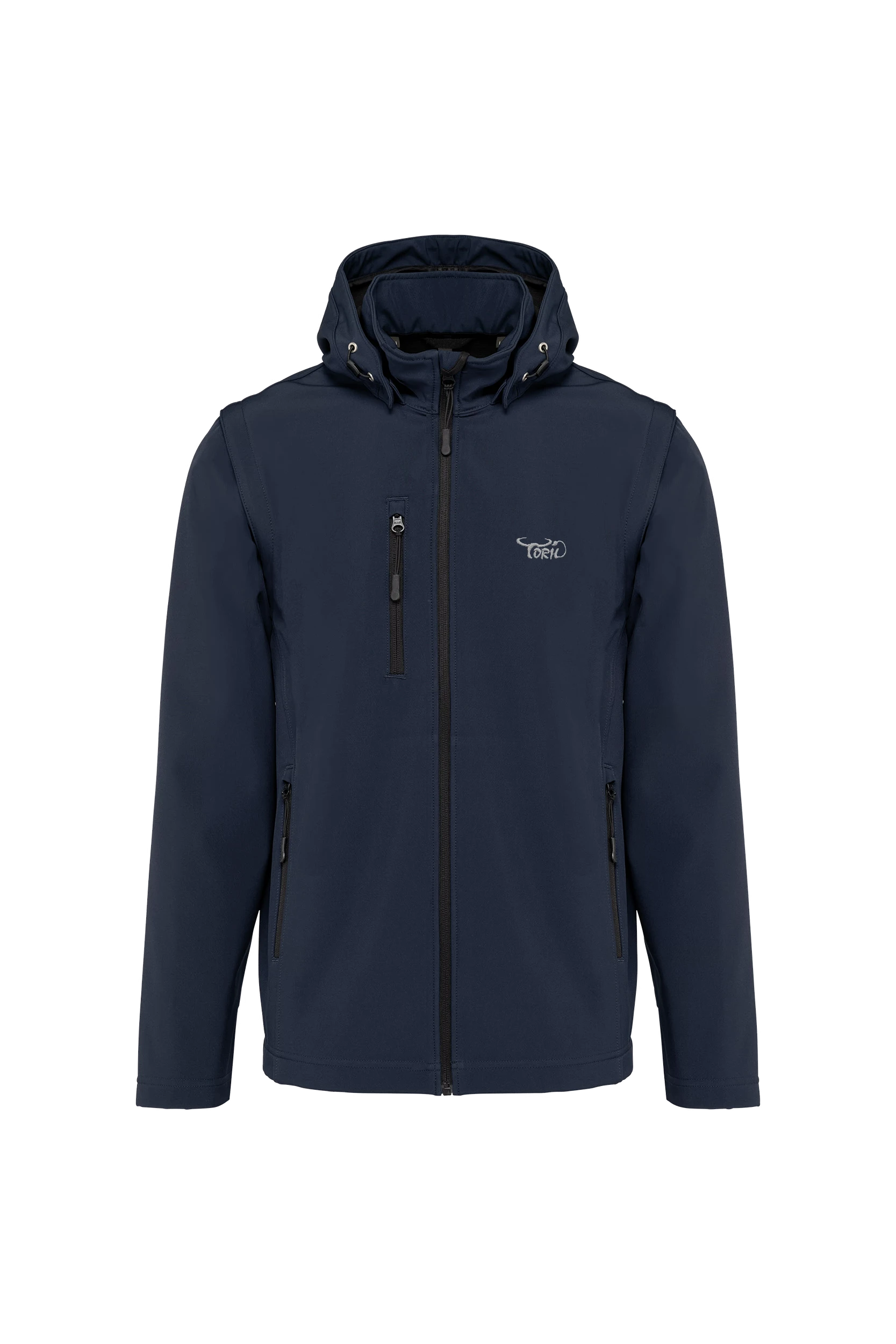Veste Softshell à capuche avec manches amovibles unisexe marine