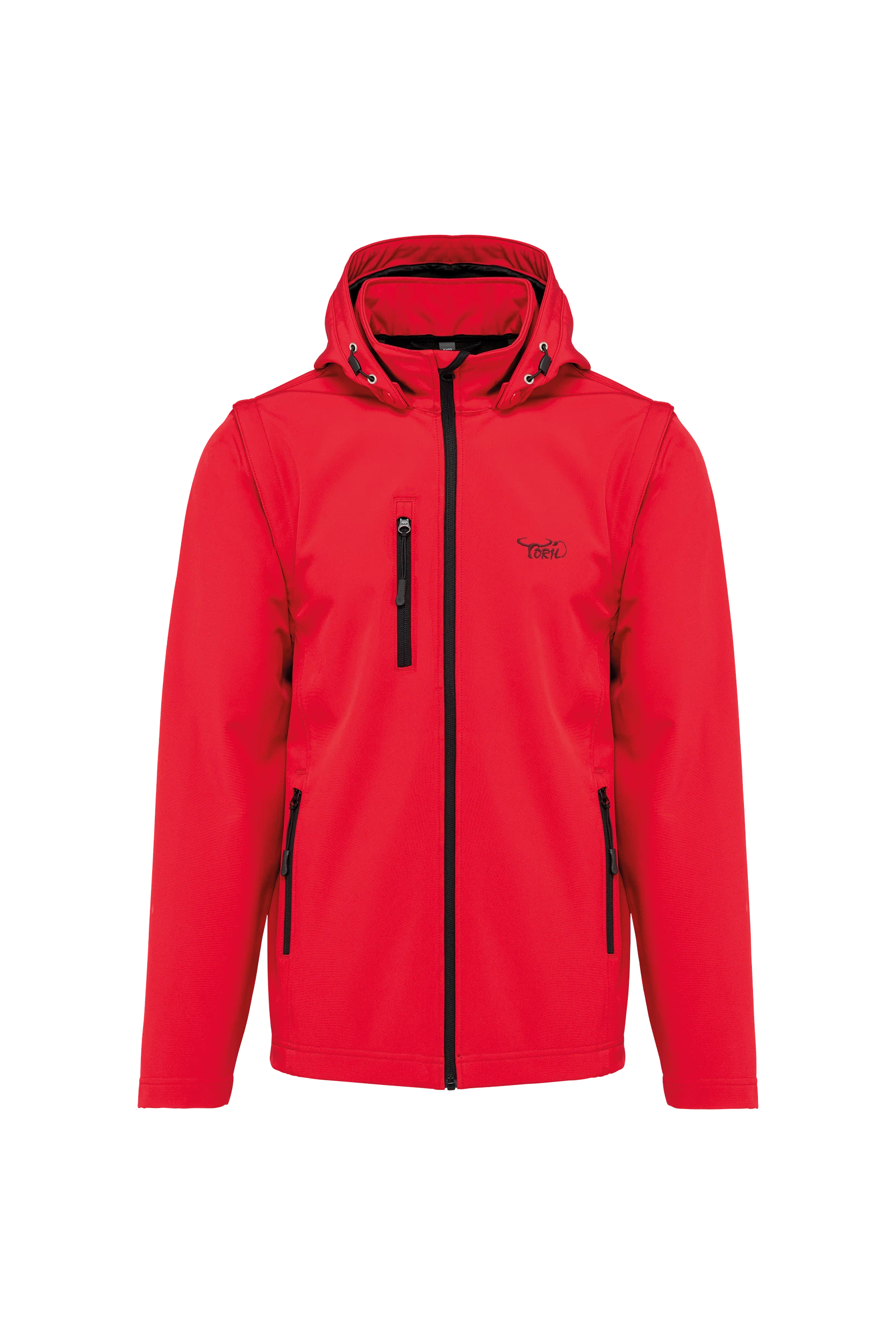 Veste Softshell à capuche avec manches amovibles unisexe rouge