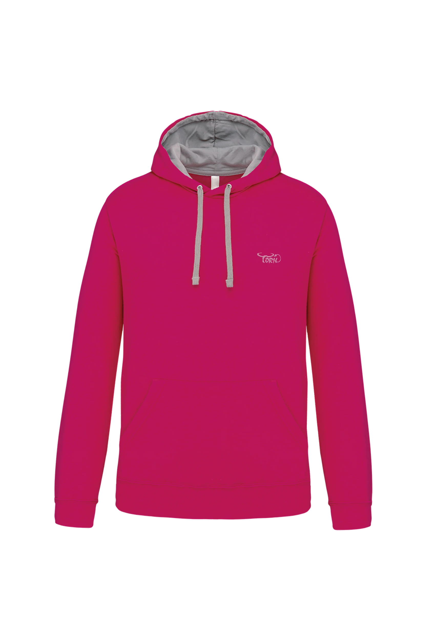 Sweat-shirt capuche contrastée fuchsia