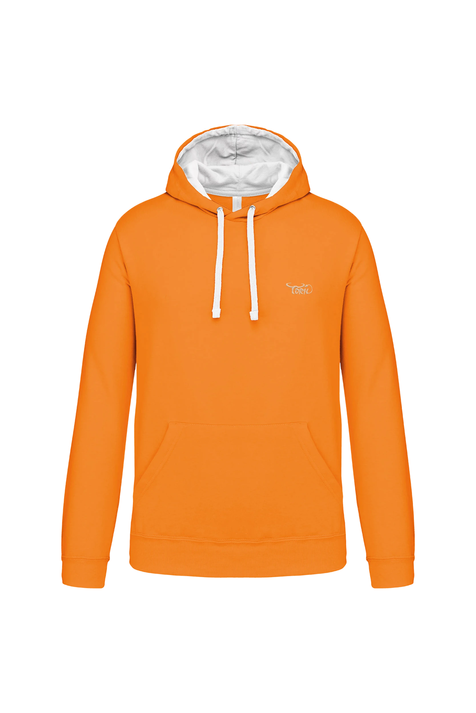 Sweat-shirt capuche contrastée orange
