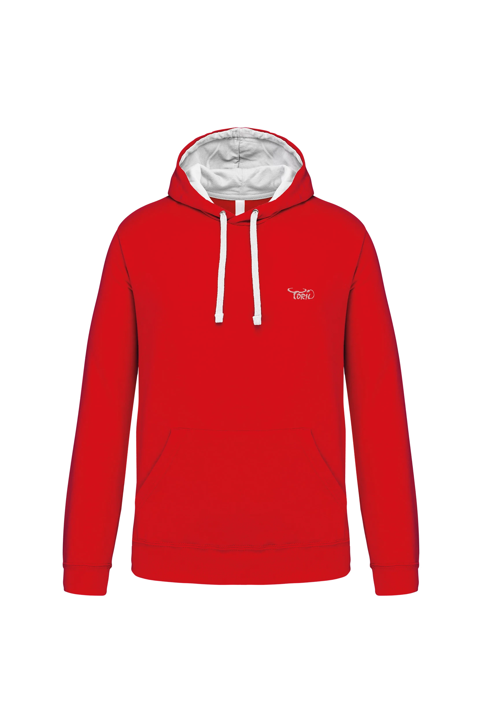 Sweat-shirt capuche contrastée rouge