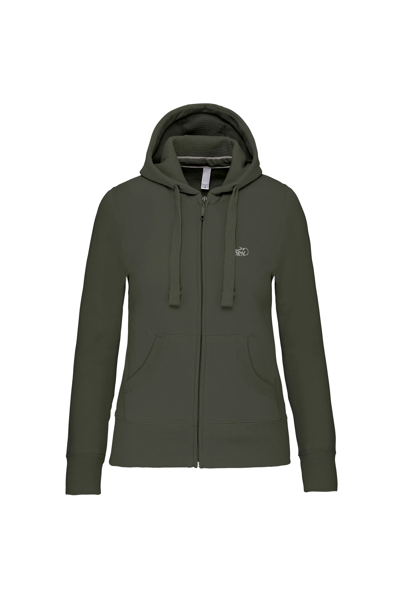 Sweat-shirt zippé capuche kaki