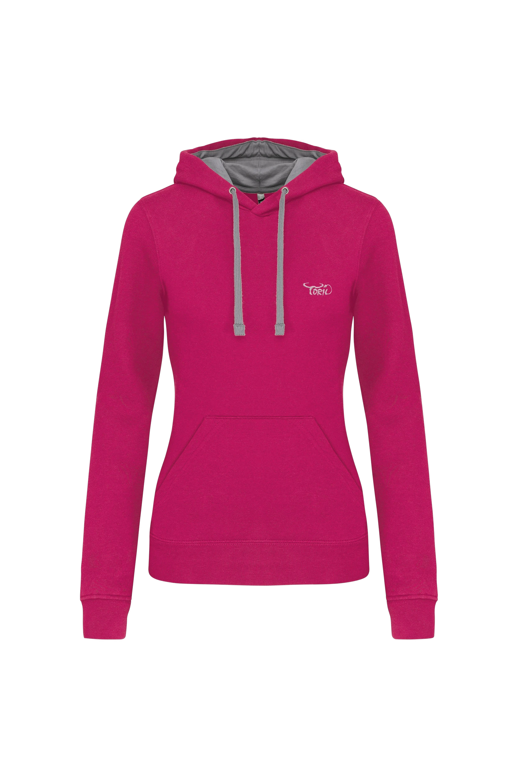 Sweat-shirt capuche contrastée fuchsia