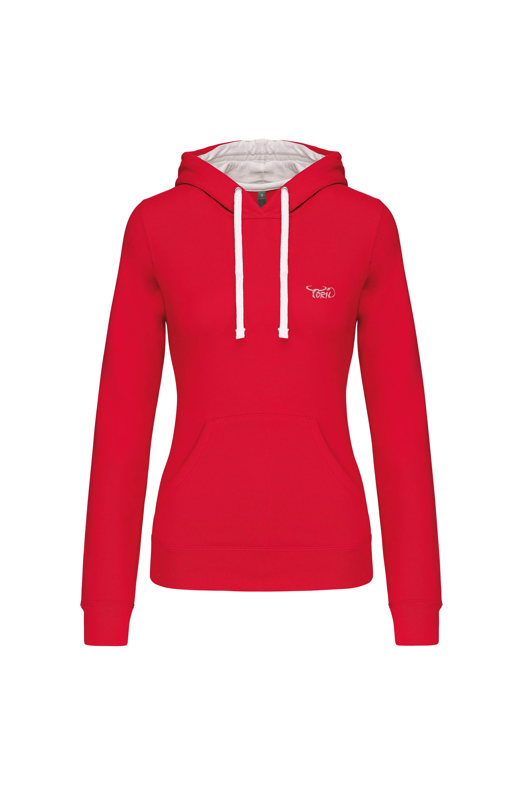 Sweat-shirt capuche contrastée rouge