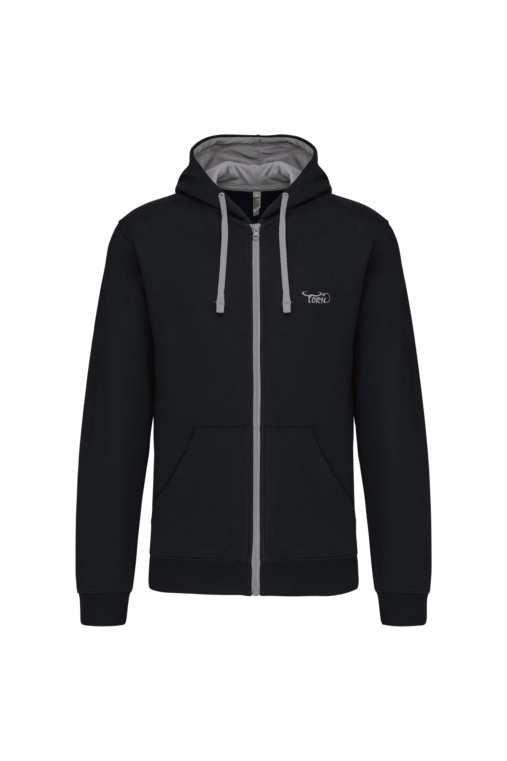 Sweat-shirt zippé capuche contrastée noir