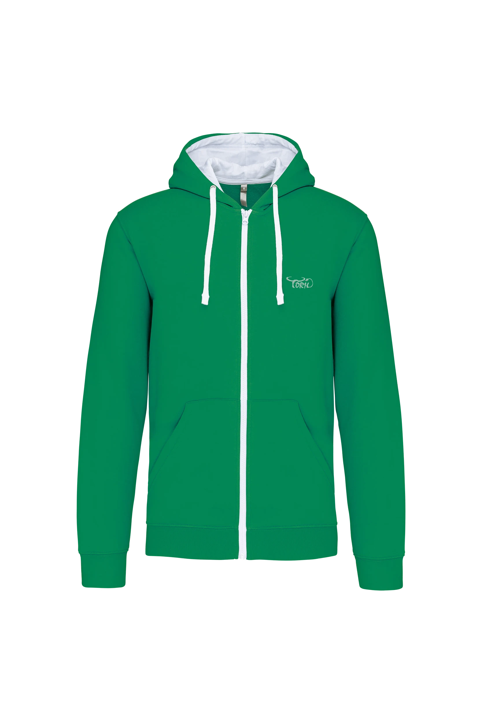 Sweat-shirt zippé capuche contrastée vert vif