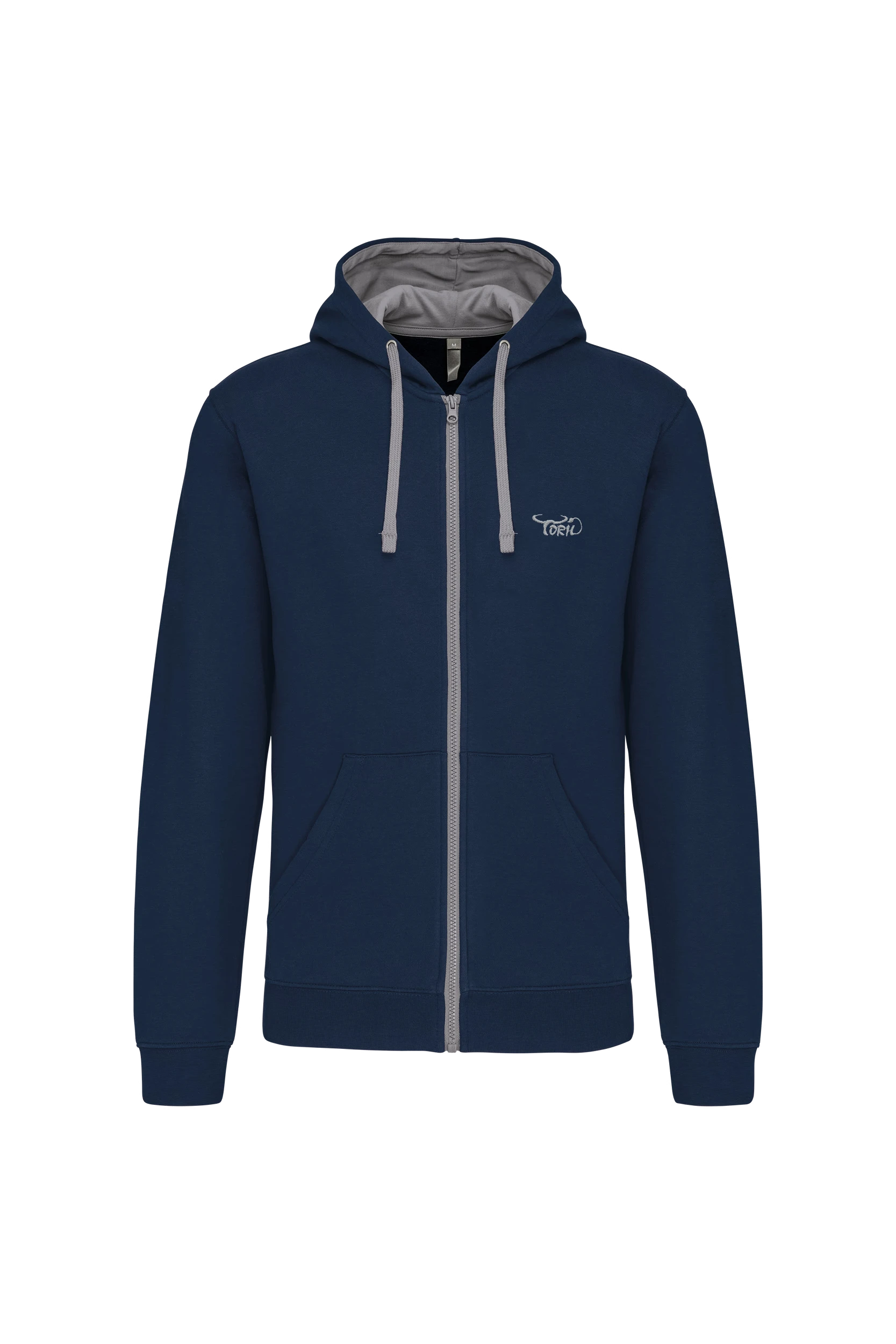 Sweat-shirt zippé capuche contrastée marine