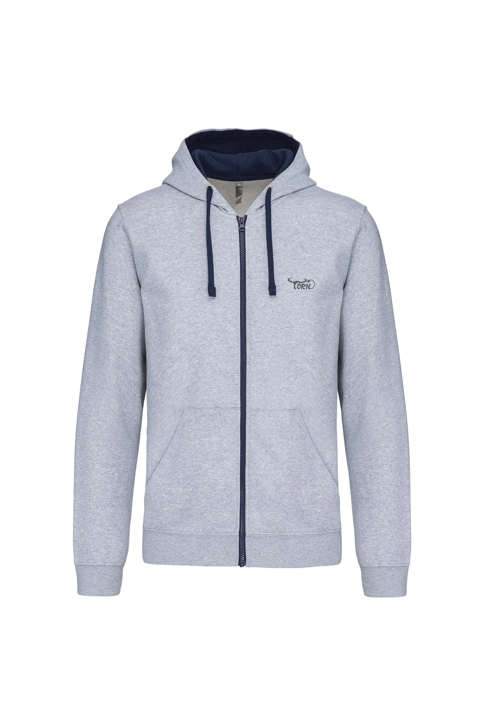 Sweat-shirt zippé capuche contrastée gris