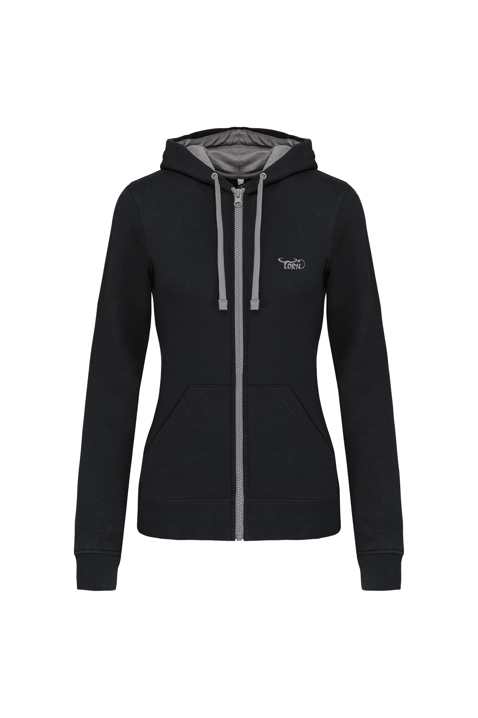 Sweat-shirt zippé capuche contrastée noir