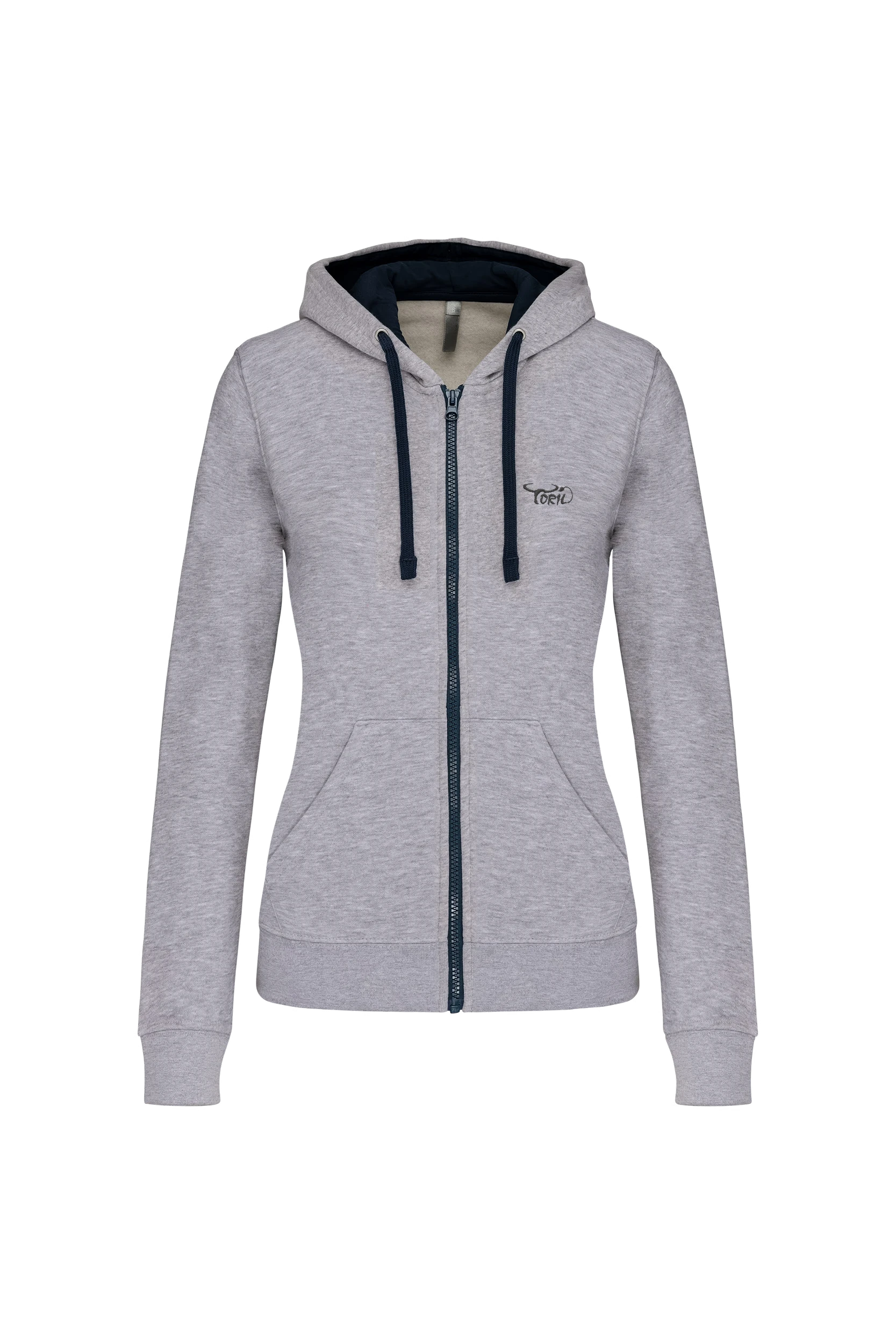 Sweat-shirt zippé capuche contrastée gris