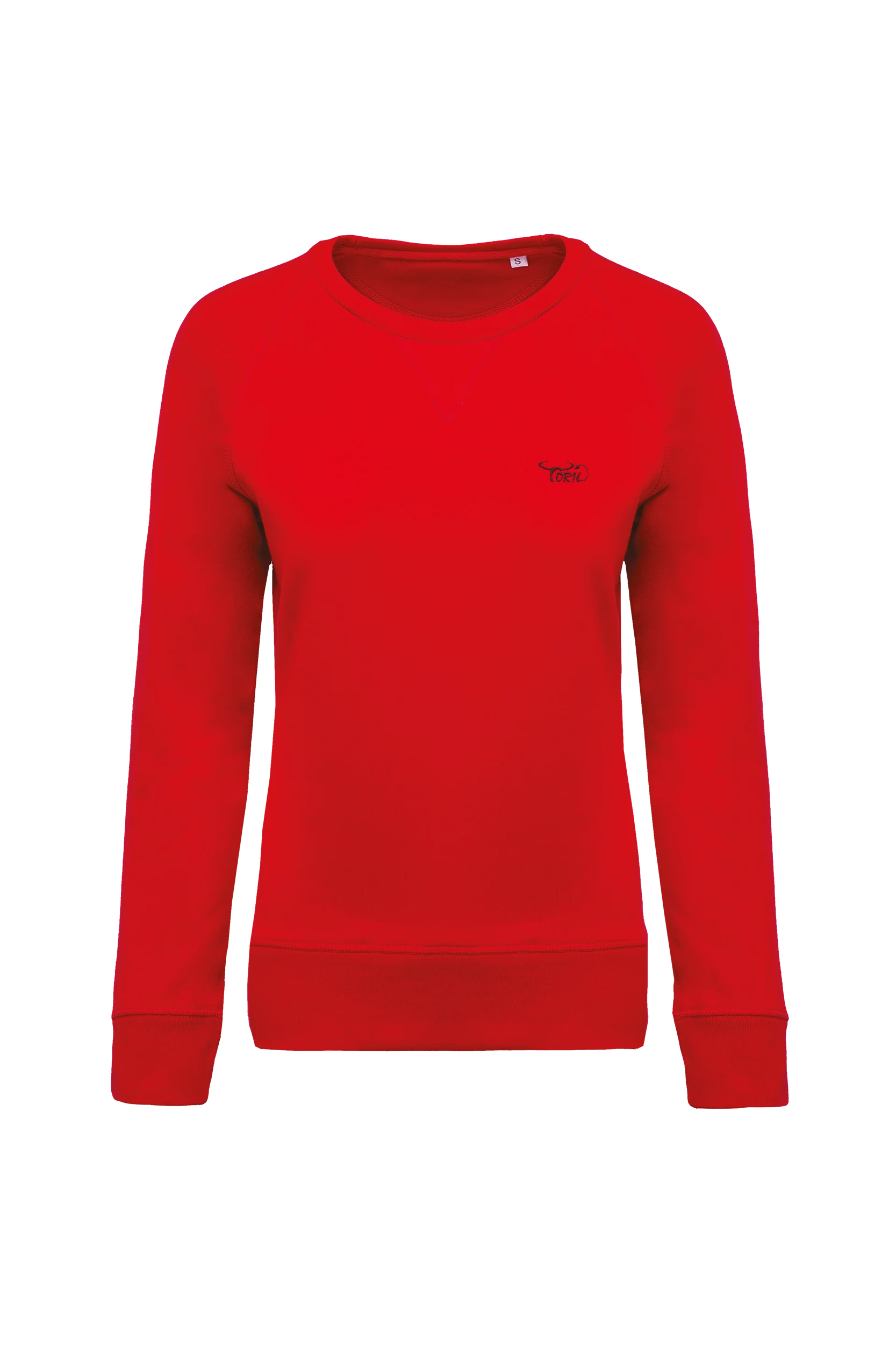 Sweat-shirt bio col rond manches raglan rouge