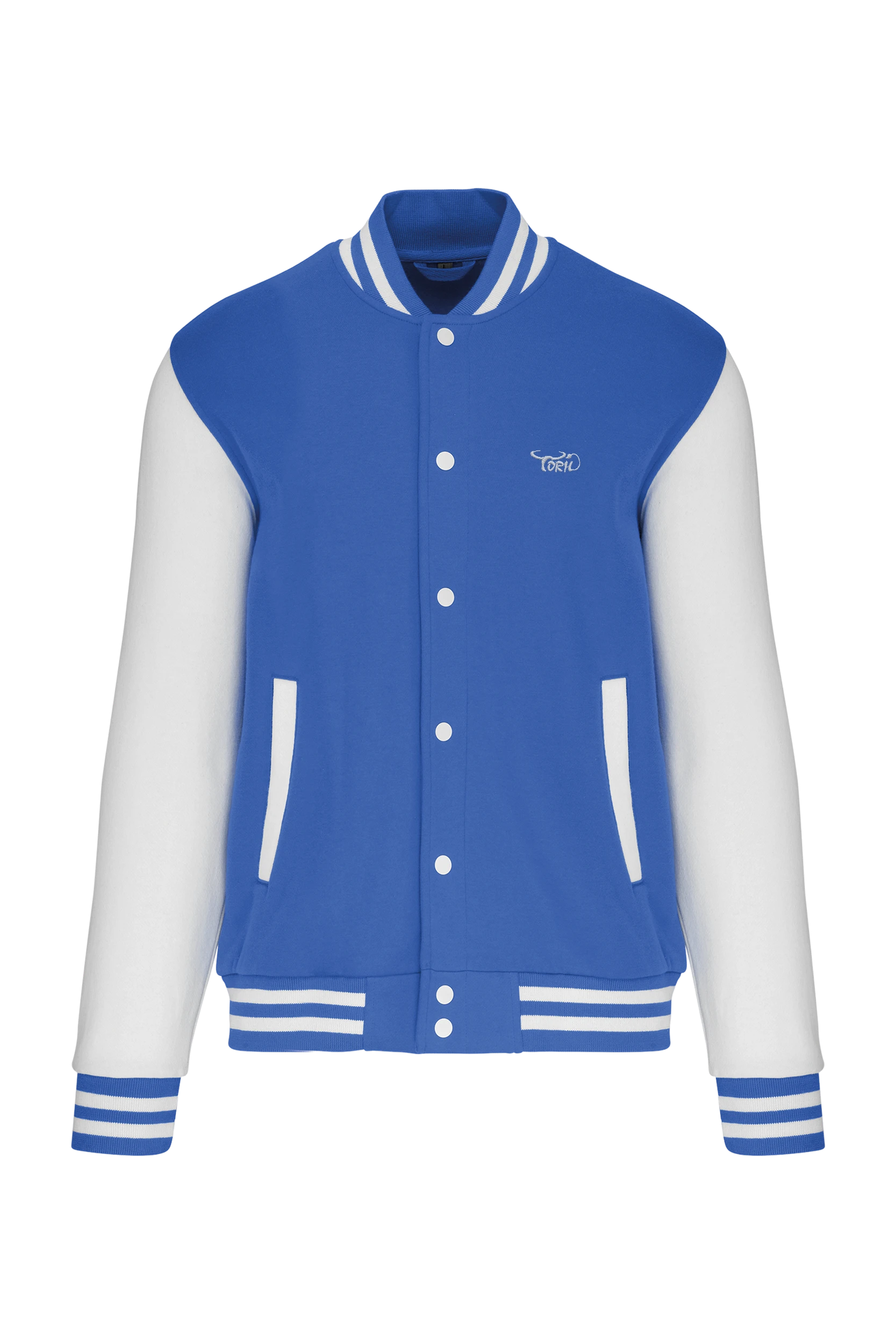 Blouson molleton teddy unisexe bleu et blanc