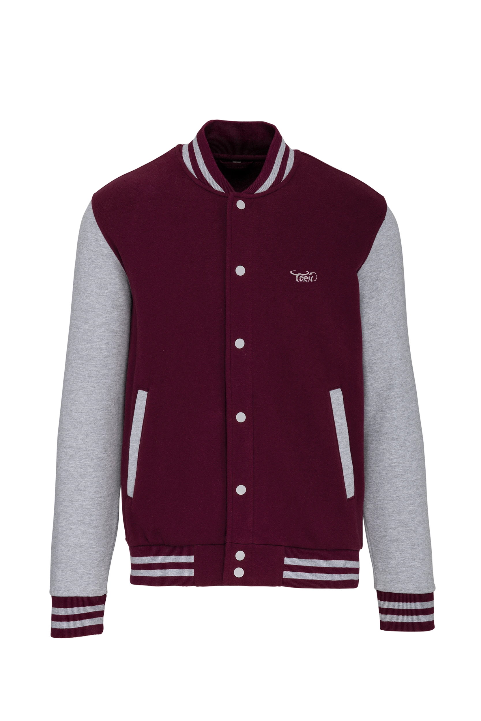 Blouson molleton teddy unisexe bordeaux et gris