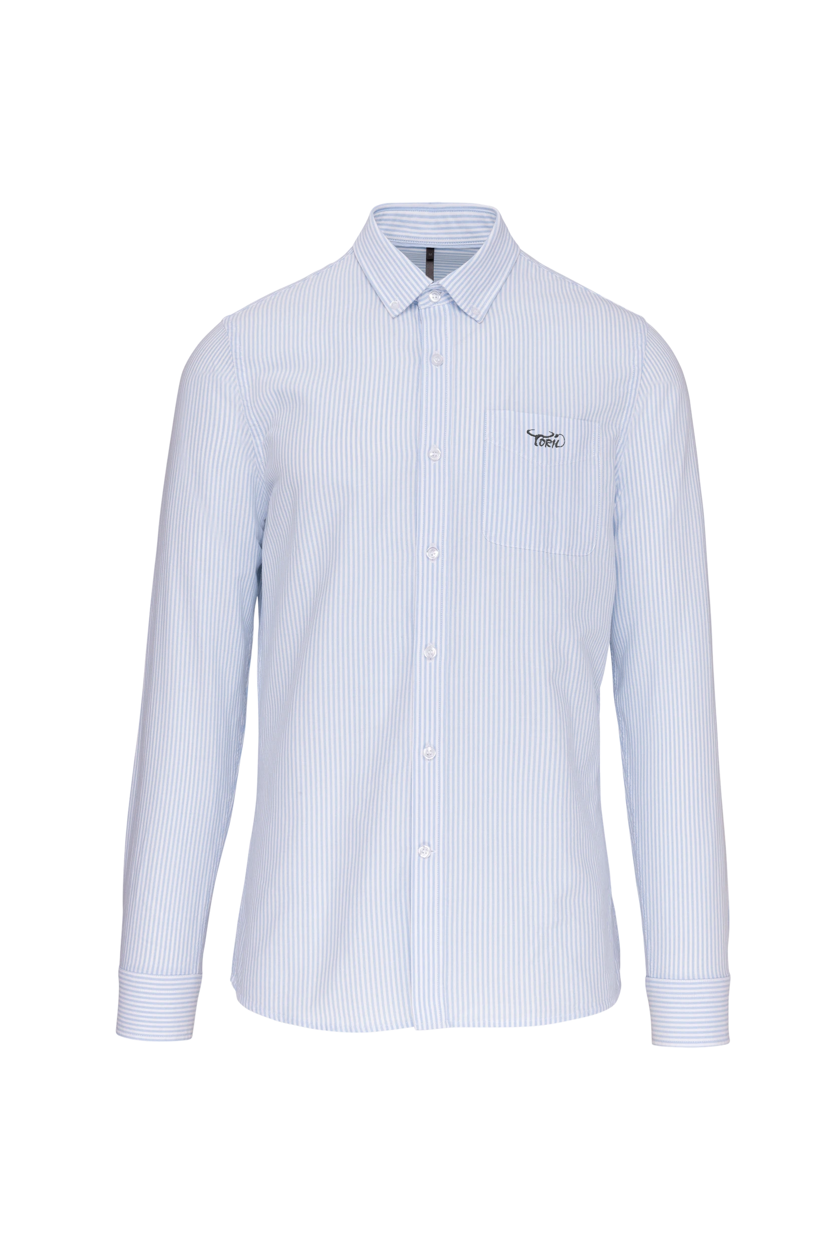 Chemise Oxford manches longues blanc à rayures bleu oxford