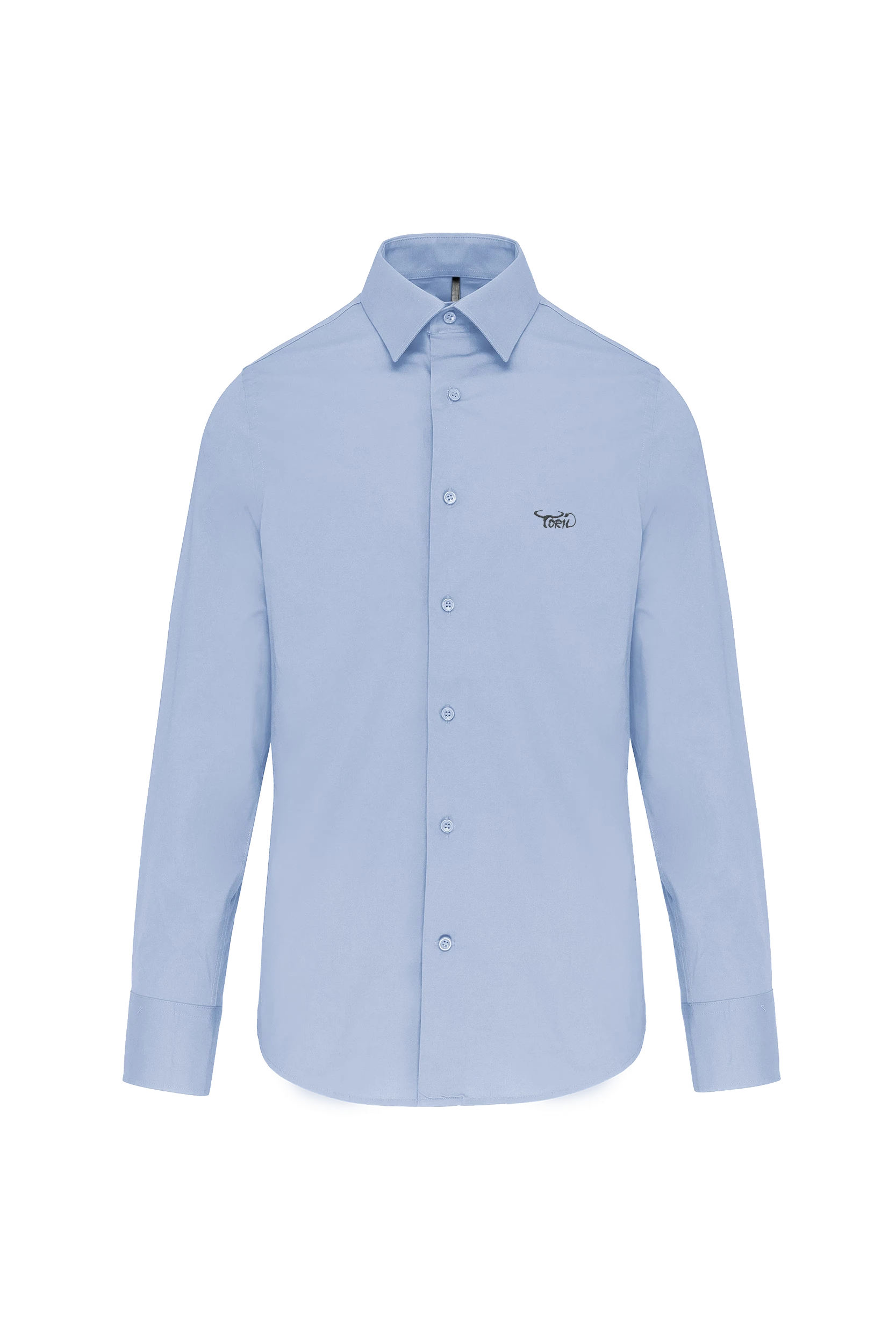Chemise coton/élasthanne manches longues bleu clair