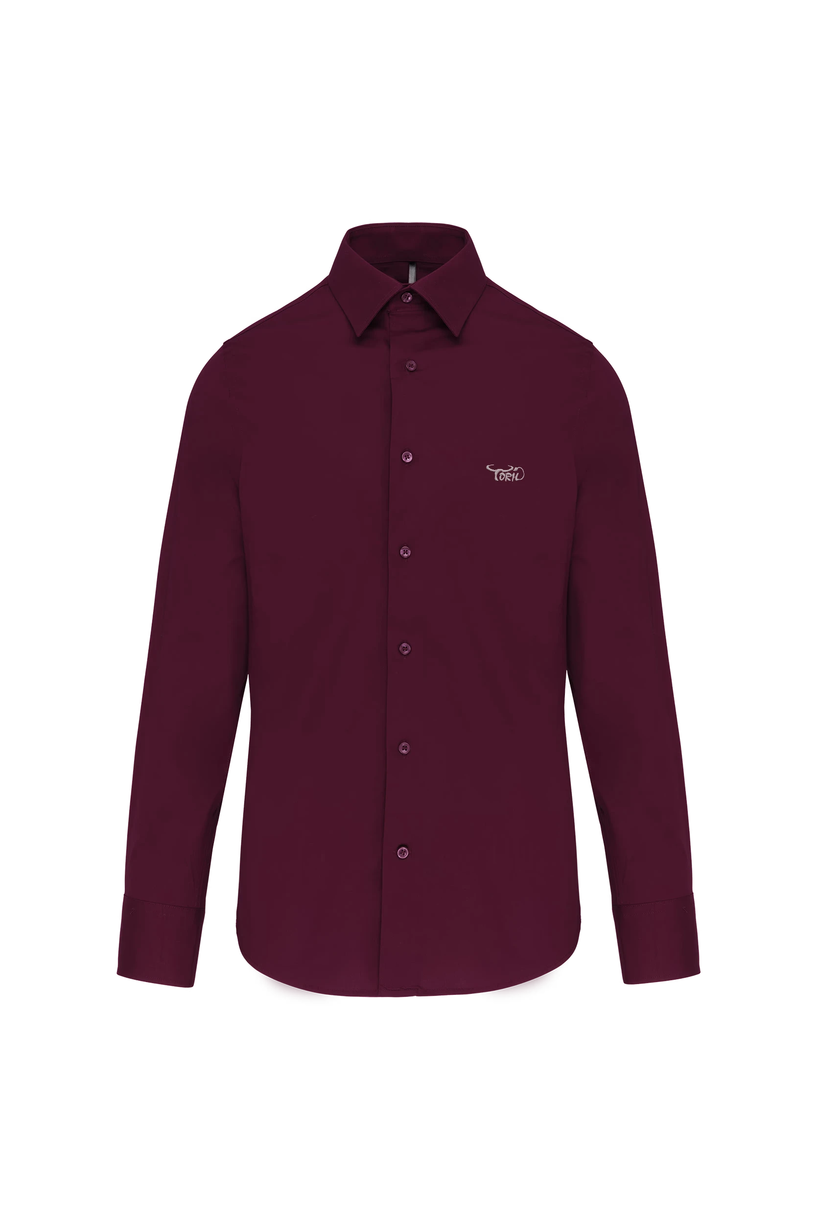 Chemise coton/élasthanne manches longues bordeaux