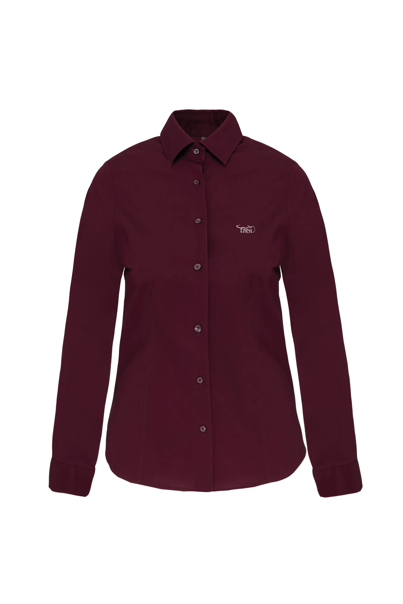 Chemise coton/élasthanne manches longues bordeaux