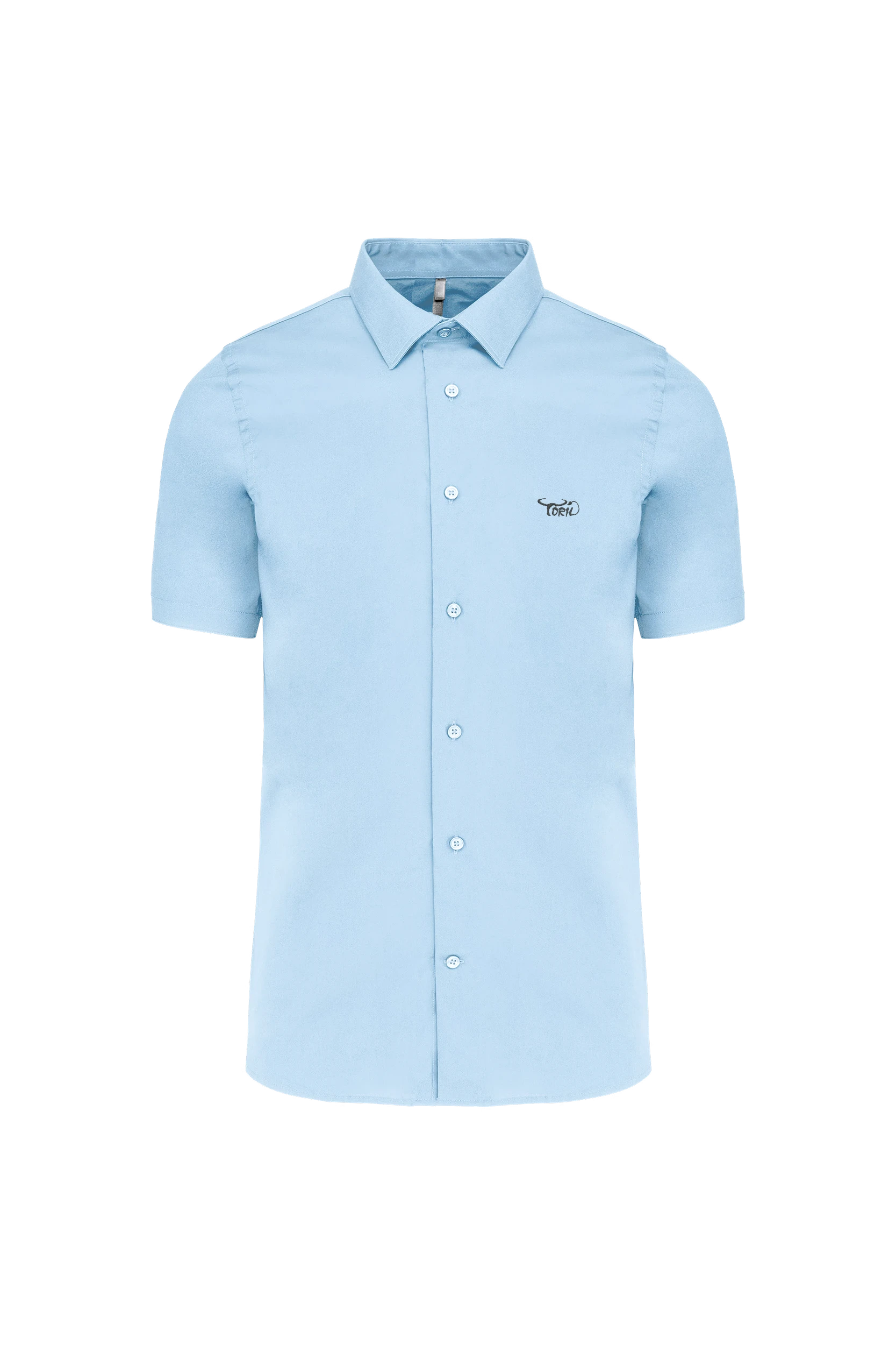 Chemise coton/élasthanne manches courtes bleu clair