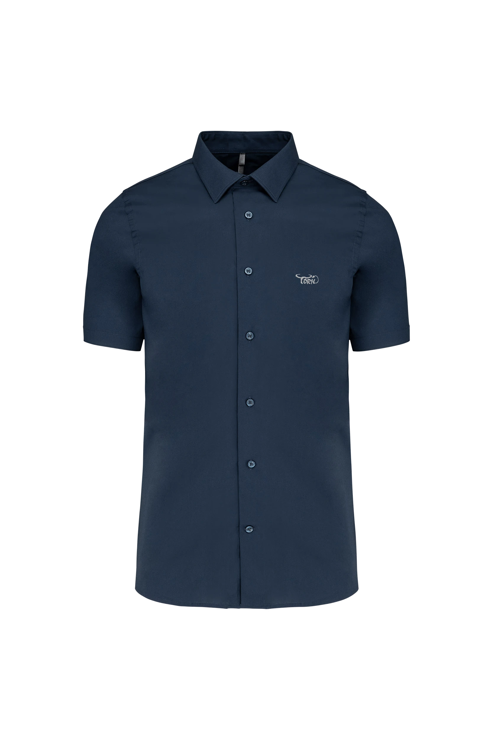 Chemise coton/élasthanne manches courtes marine