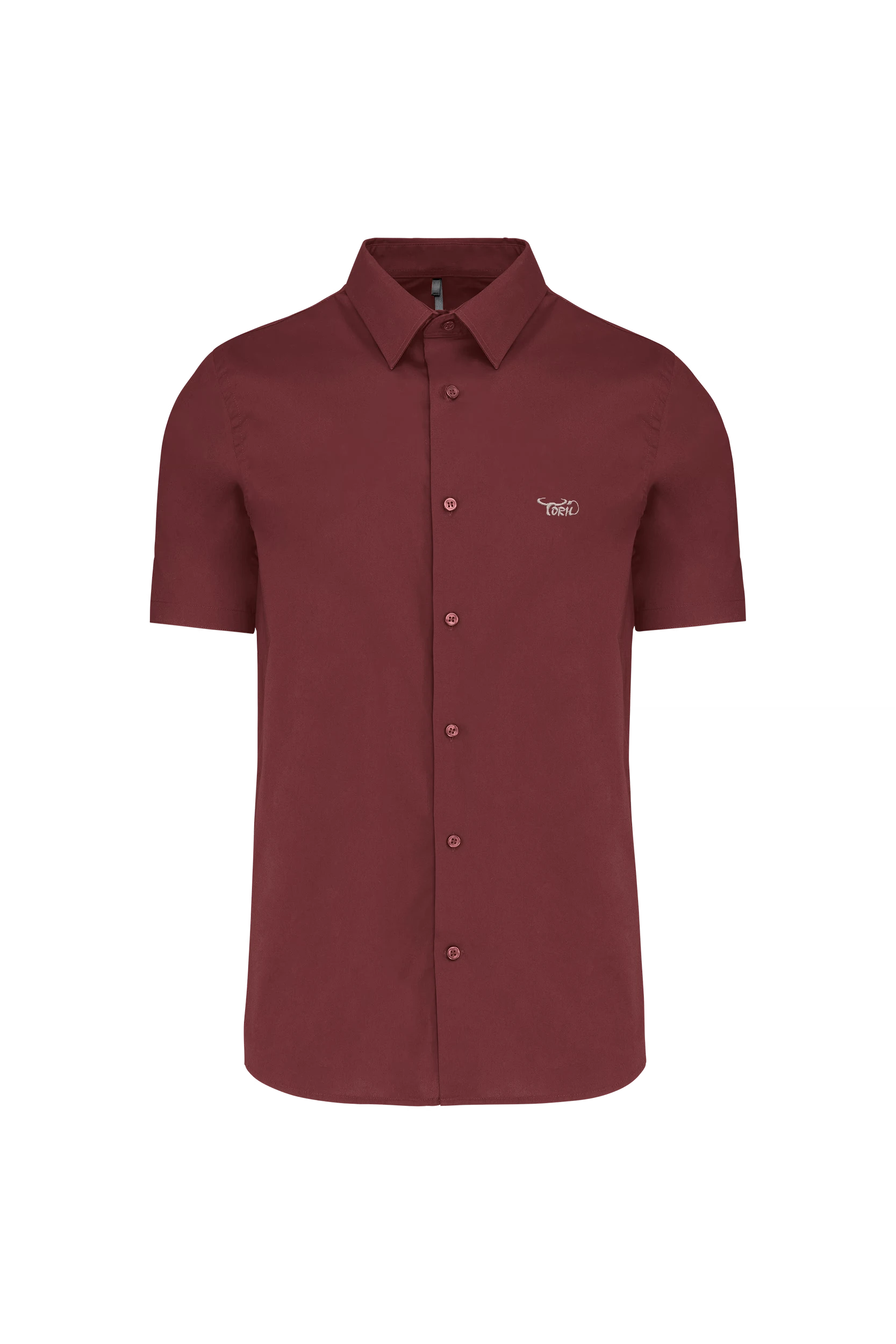 Chemise coton/élasthanne manches courtes bordeaux