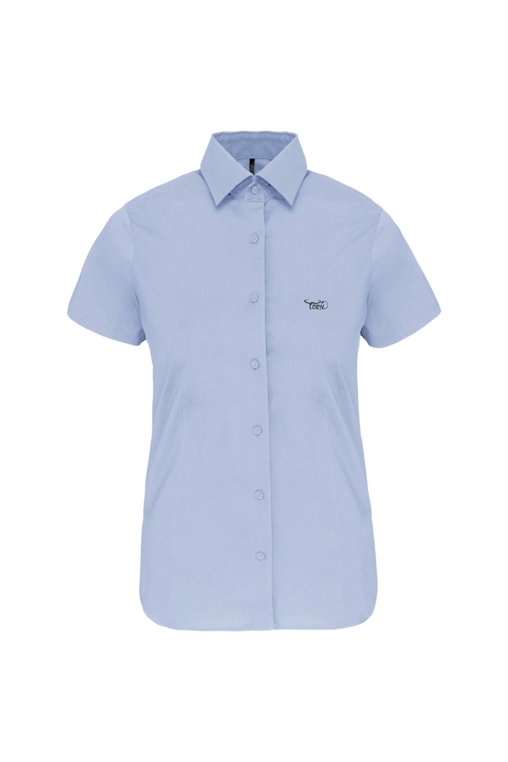 Chemise coton/élasthanne manches courtes bleu clair
