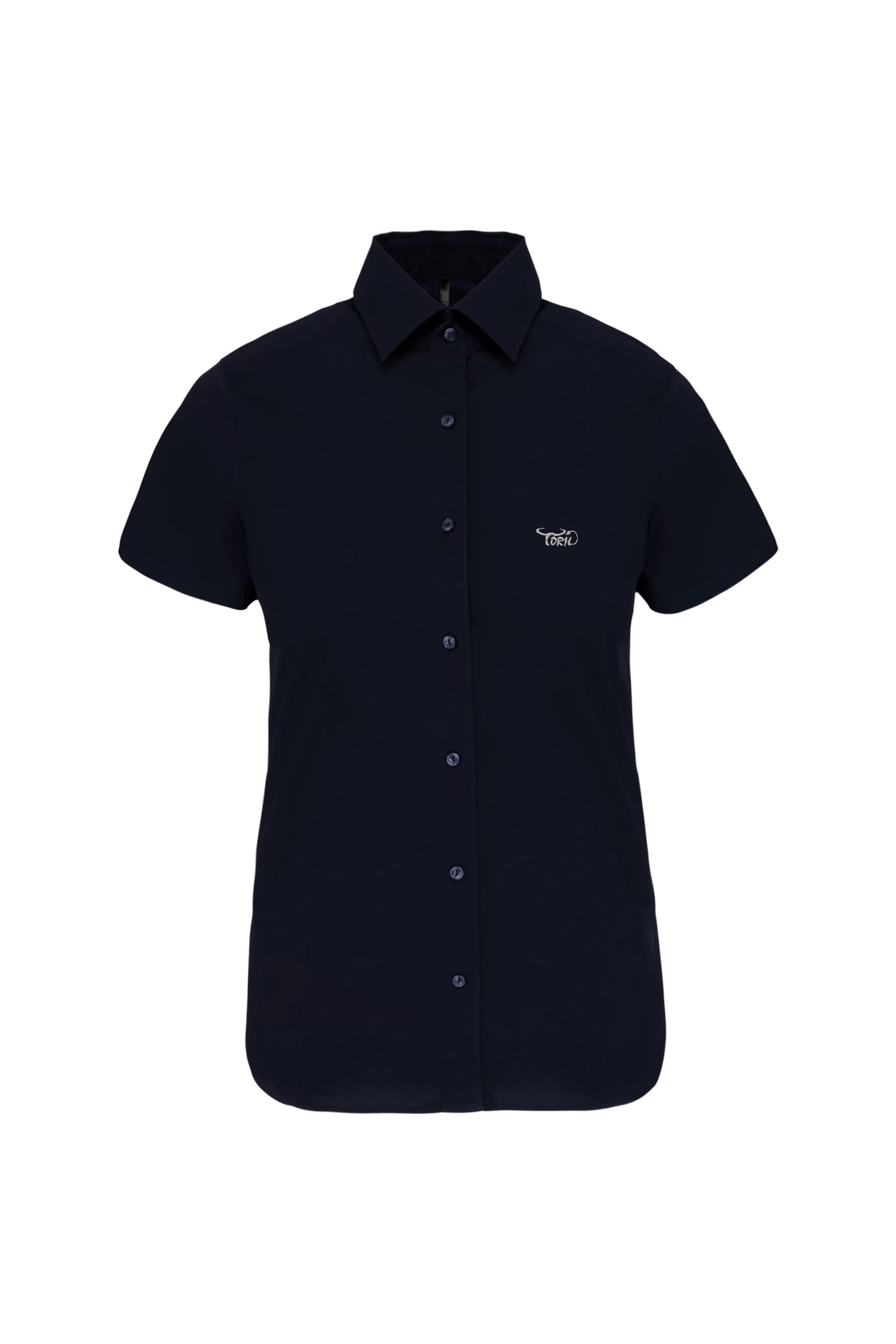 Chemise coton/élasthanne manches courtes marine
