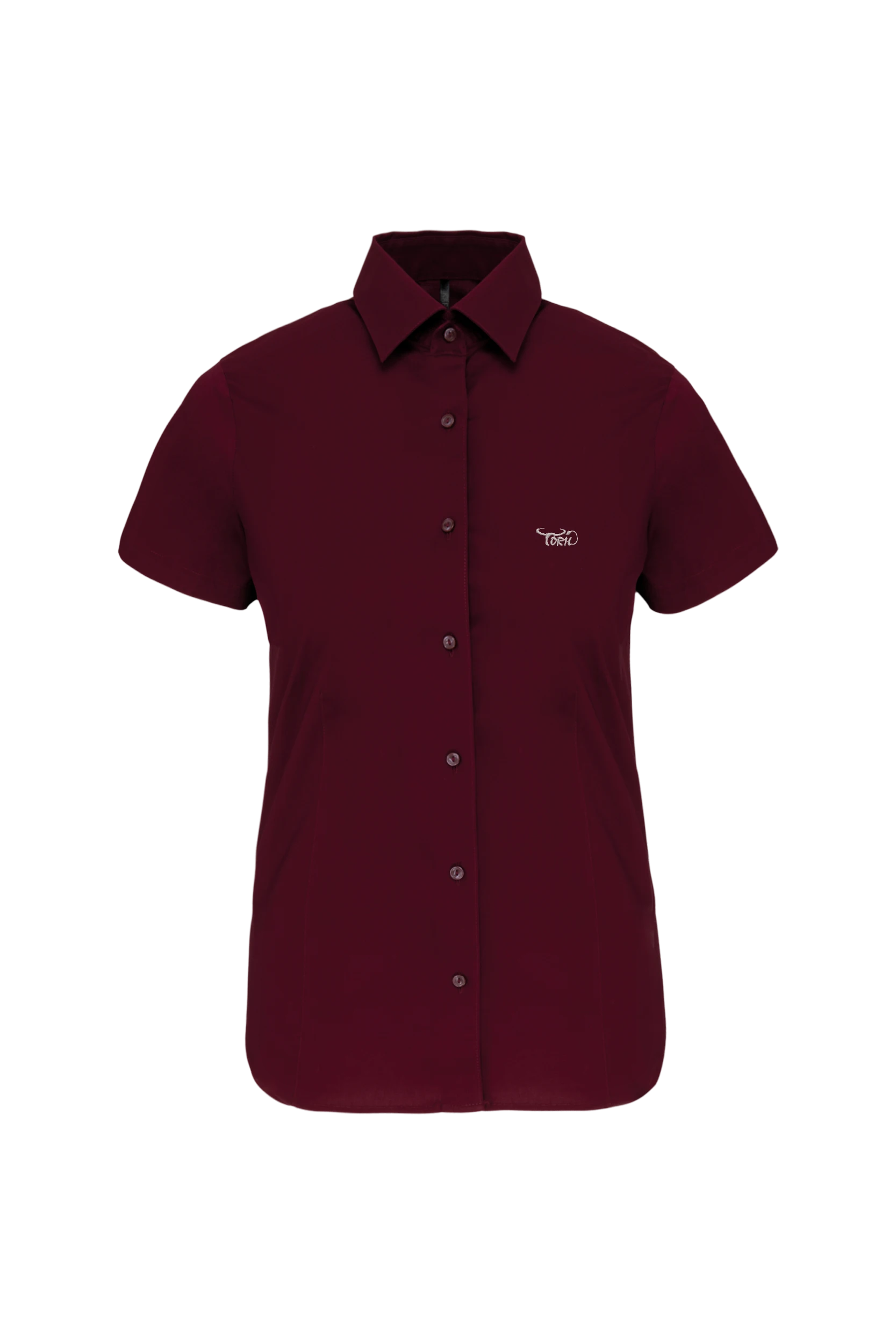Chemise coton/élasthanne manches courtes bordeaux