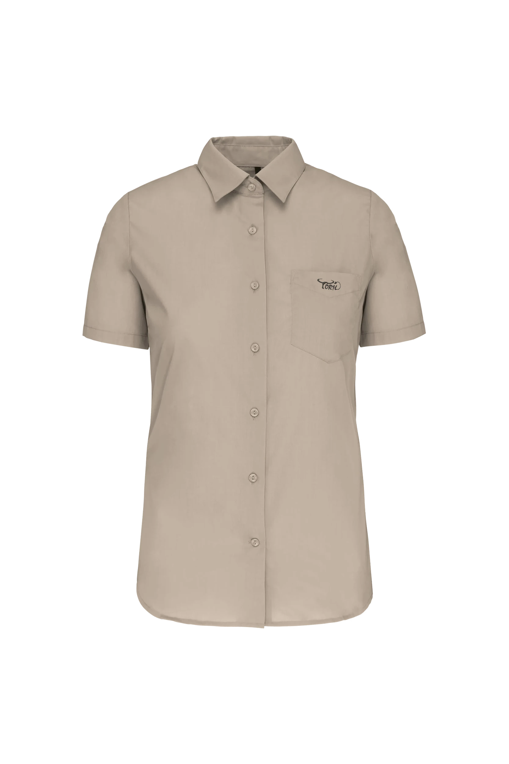 Chemise popeline polycoton manches courtes beige