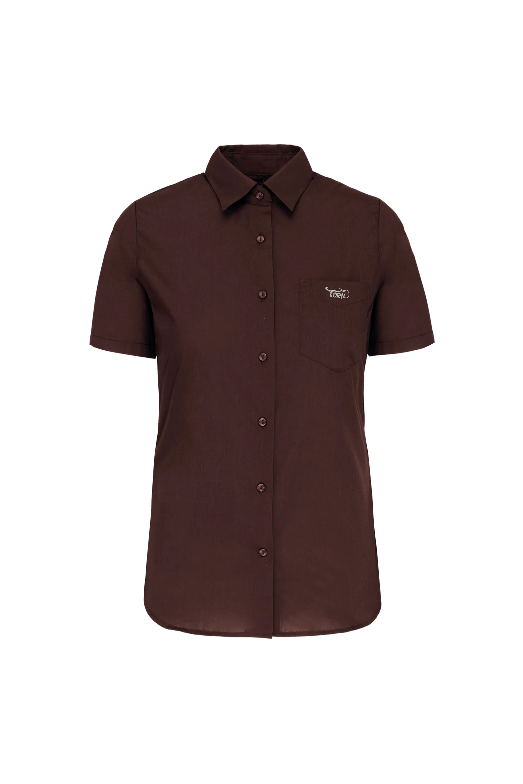 Chemise popeline polycoton manches courtes marron