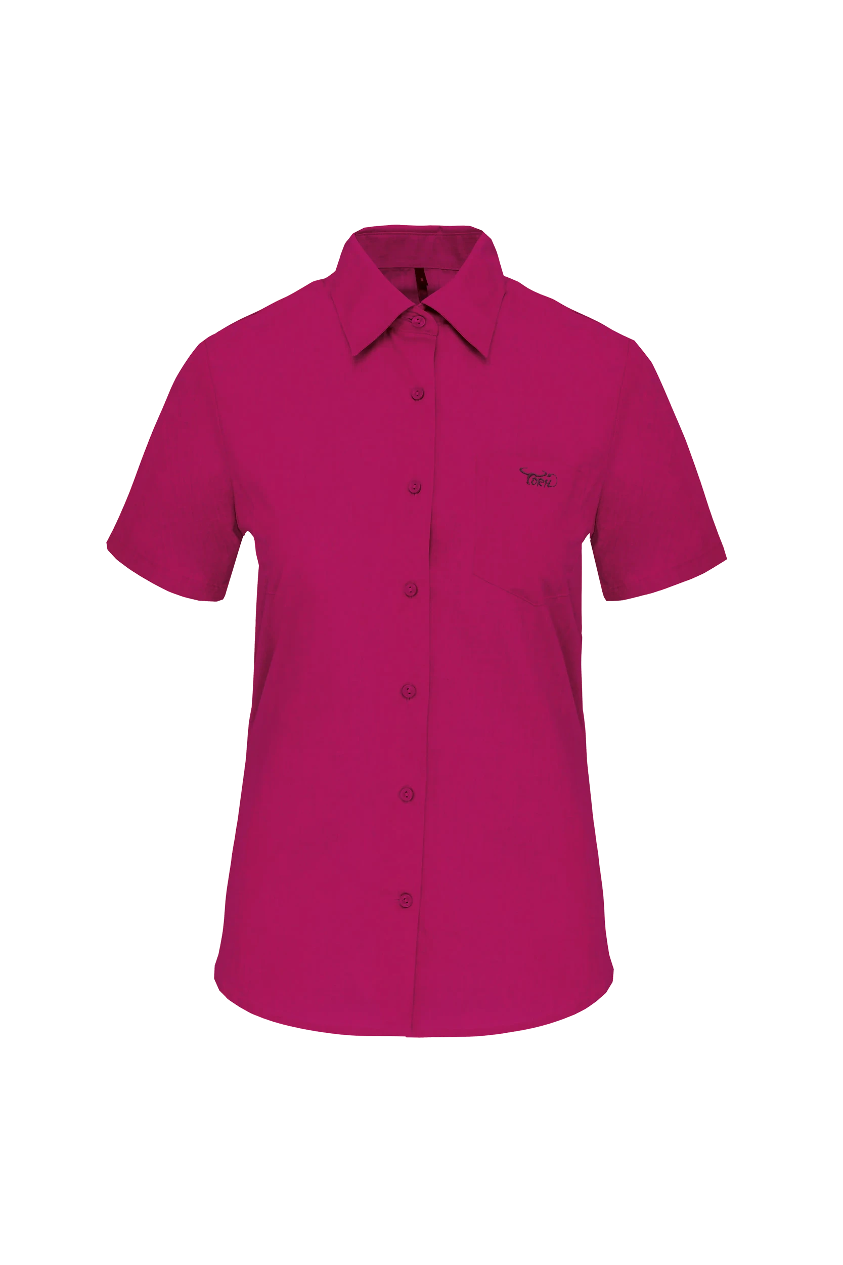 Chemise popeline polycoton manches courtes fuchsia