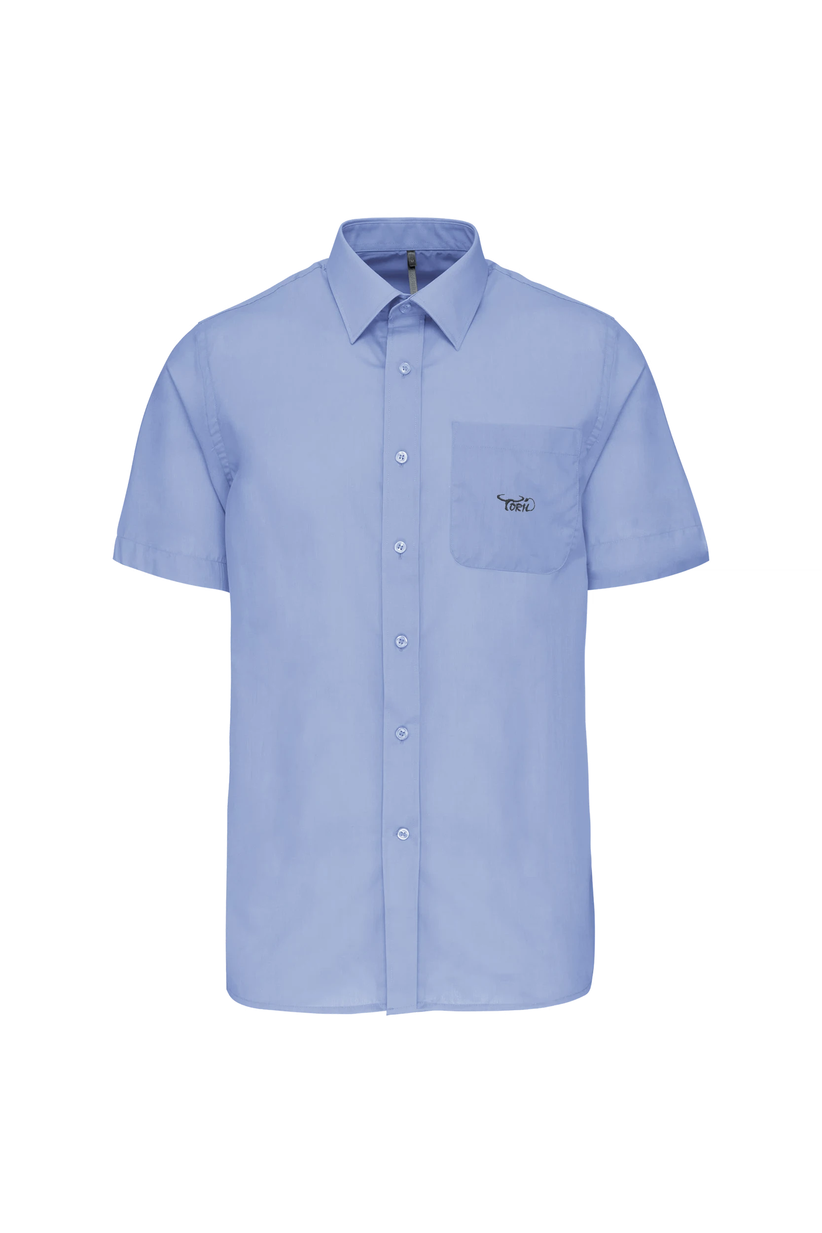 Chemise popeline polycoton manches courtes bleu ciel